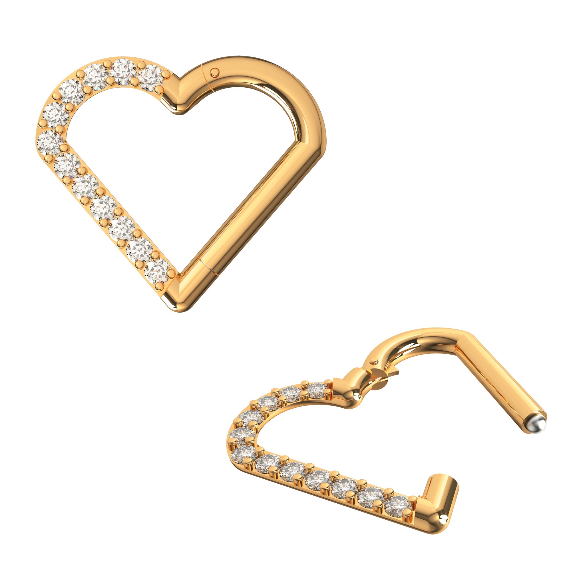 316L Surgical Steel CZ Jewelled Heart Hinged Segment Clicker Ring - Monster Piercing