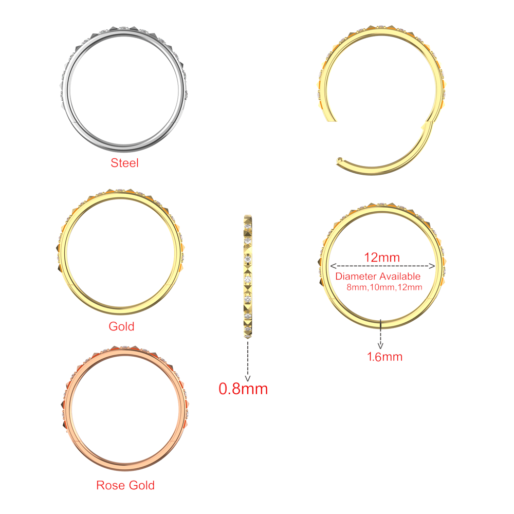 316L Surgical Steel CZ Jewelled Hinged Septum Clicker Ring - Monster Piercing