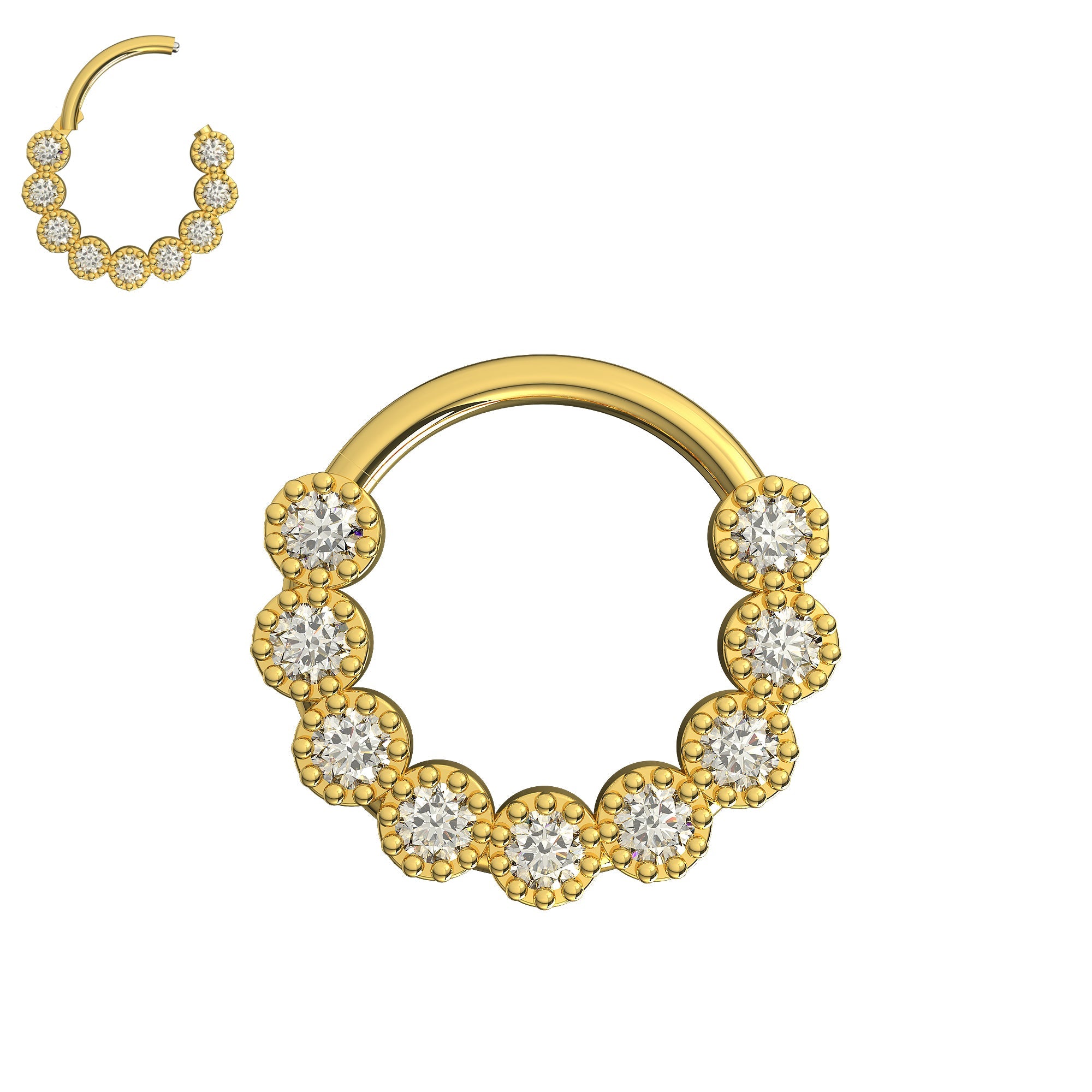 316L Surgical Steel Cubic Zirconia Studded Scallop Hinged Segment Clicker - Monster Piercing