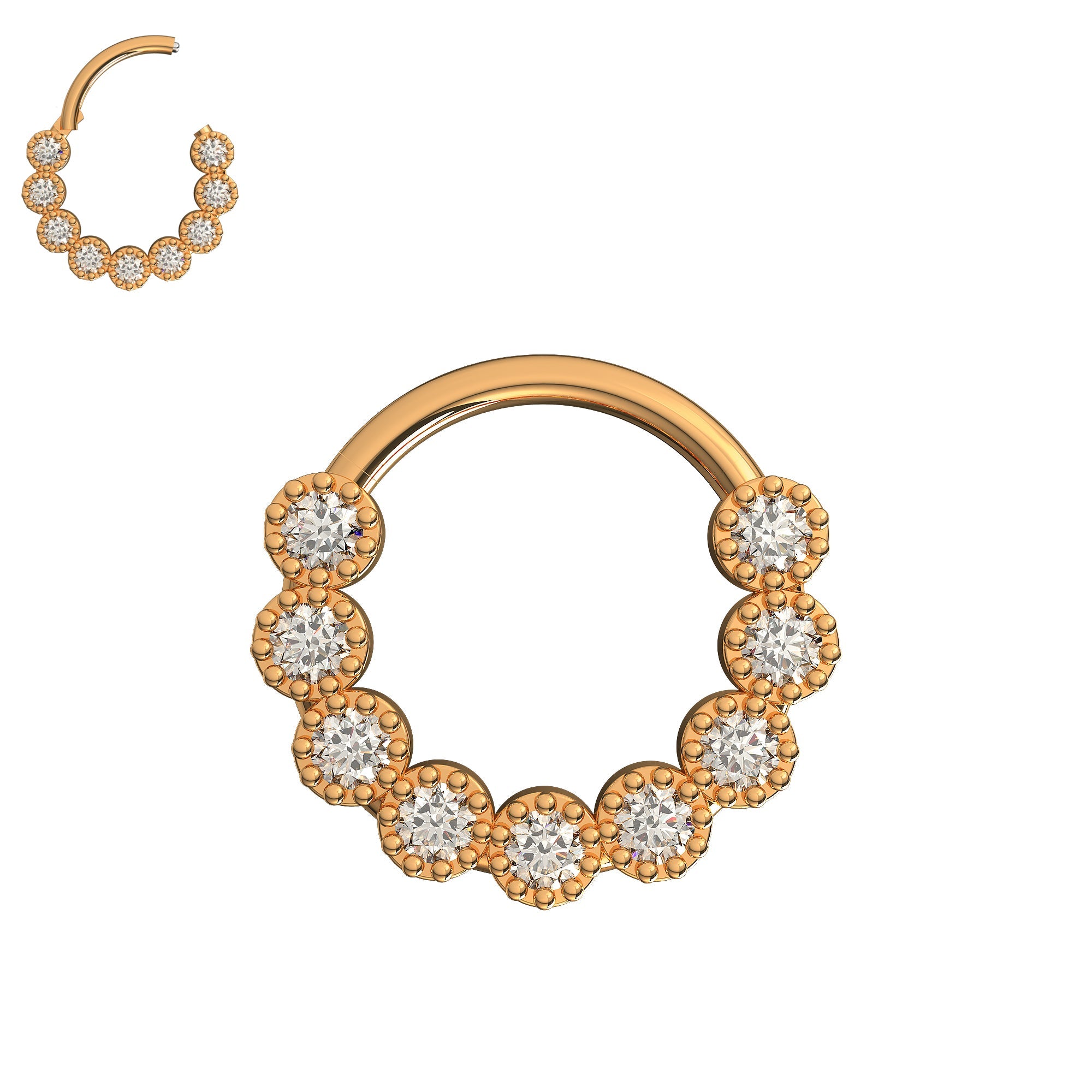 316L Surgical Steel Cubic Zirconia Studded Scallop Hinged Segment Clicker - Monster Piercing