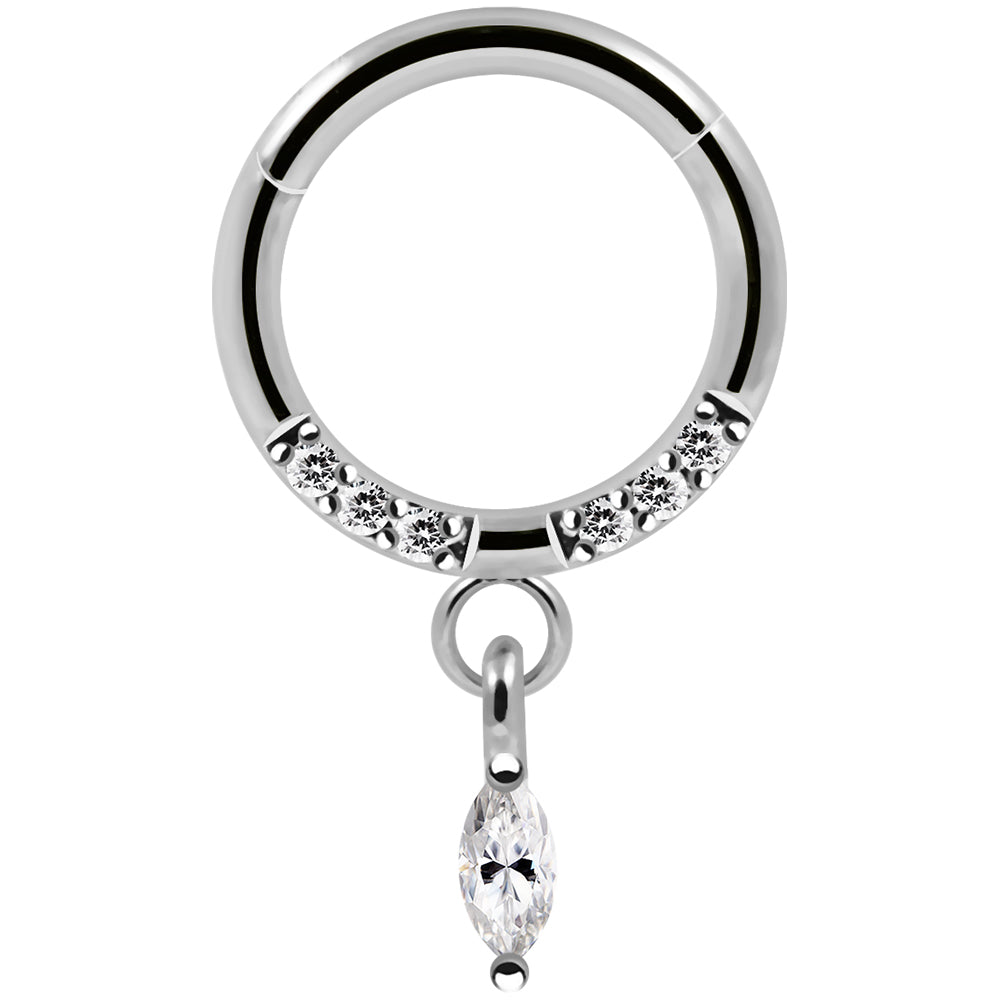 316L Surgical Steel CZ Jewelled Dangling Marquise Hinged Segment Clicker - Monster Piercing