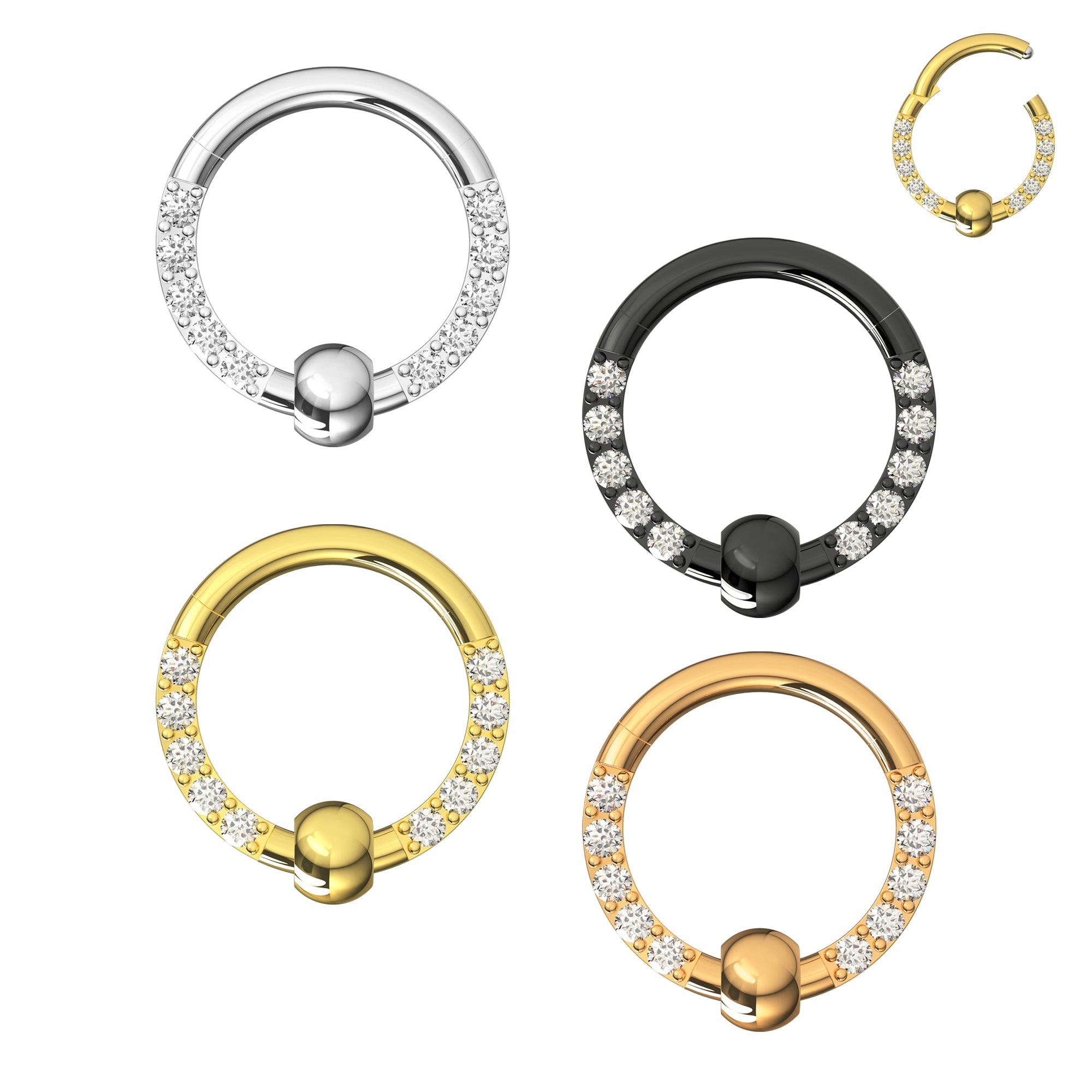 316L Surgical Steel Multi CZ Jewelled BCR Style Segment Clicker Ring - Monster Piercing