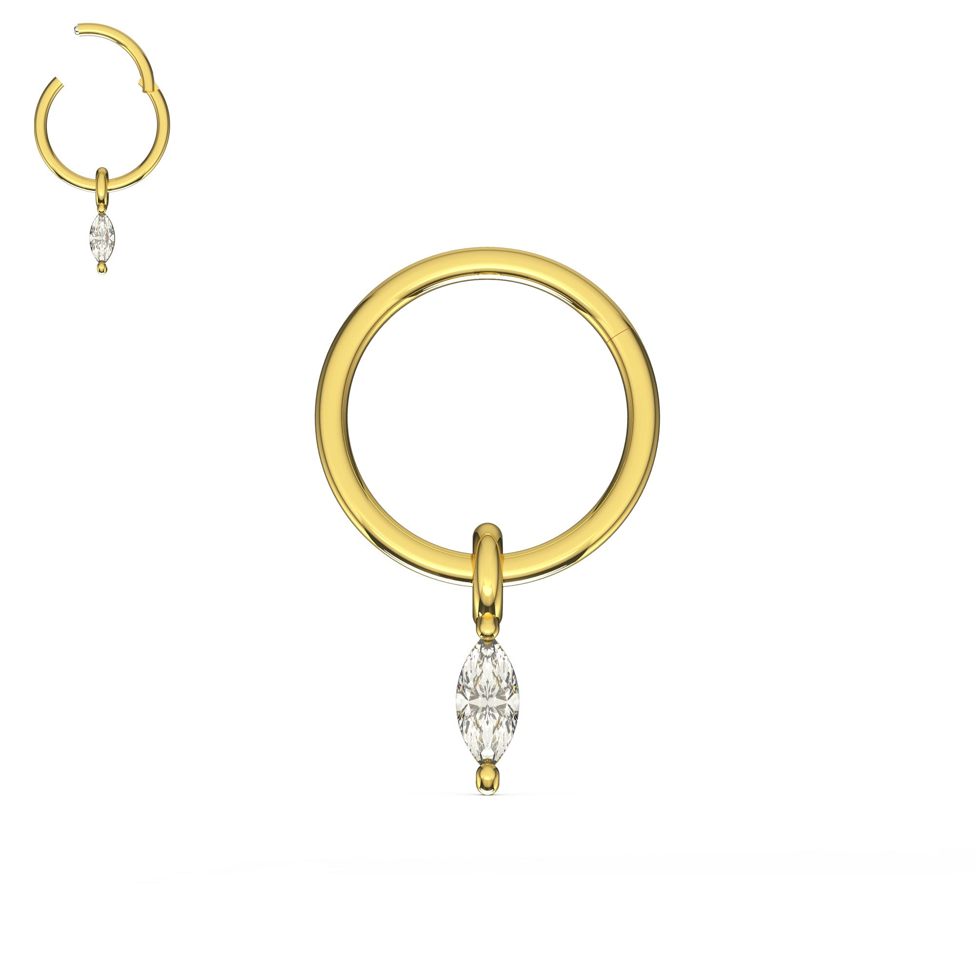 316L Surgical Steel Marquise Stone Jeweled Dangling Style Hinged Segment Clicker Hoop - Monster Piercing