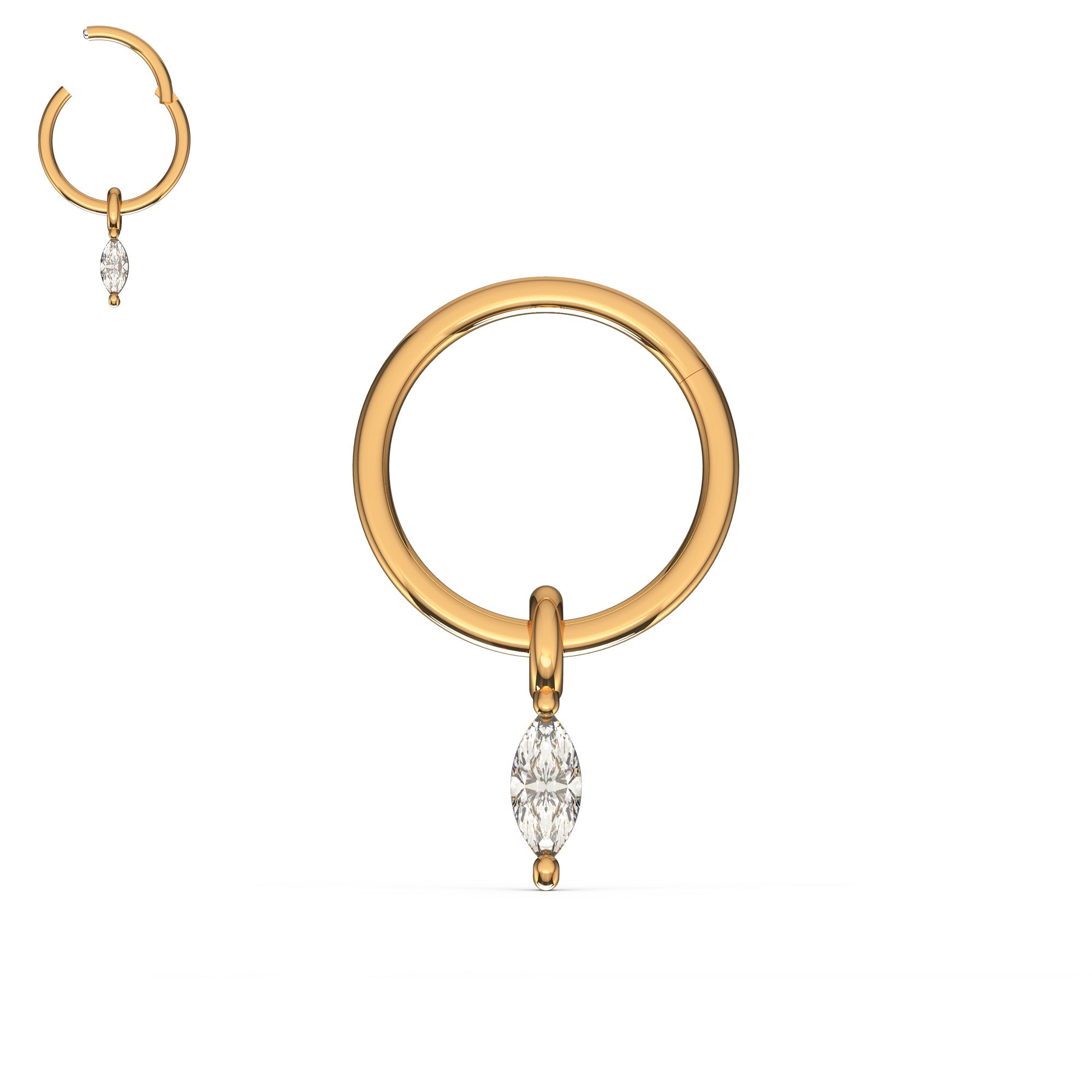 316L Surgical Steel Marquise Stone Jeweled Dangling Style Hinged Segment Clicker Hoop - Monster Piercing
