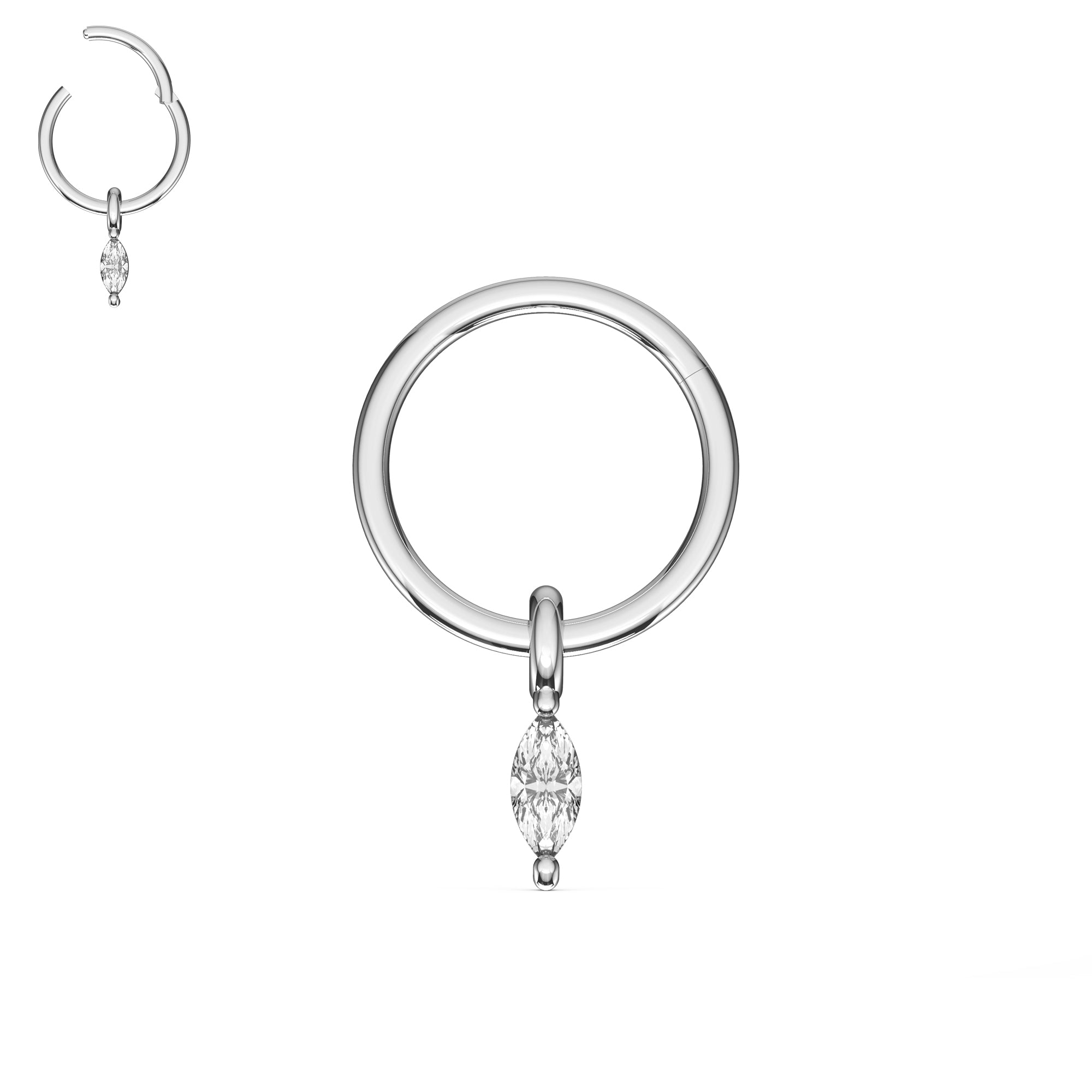 316L Surgical Steel Marquise Stone Jeweled Dangling Style Hinged Segment Clicker Hoop - Monster Piercing