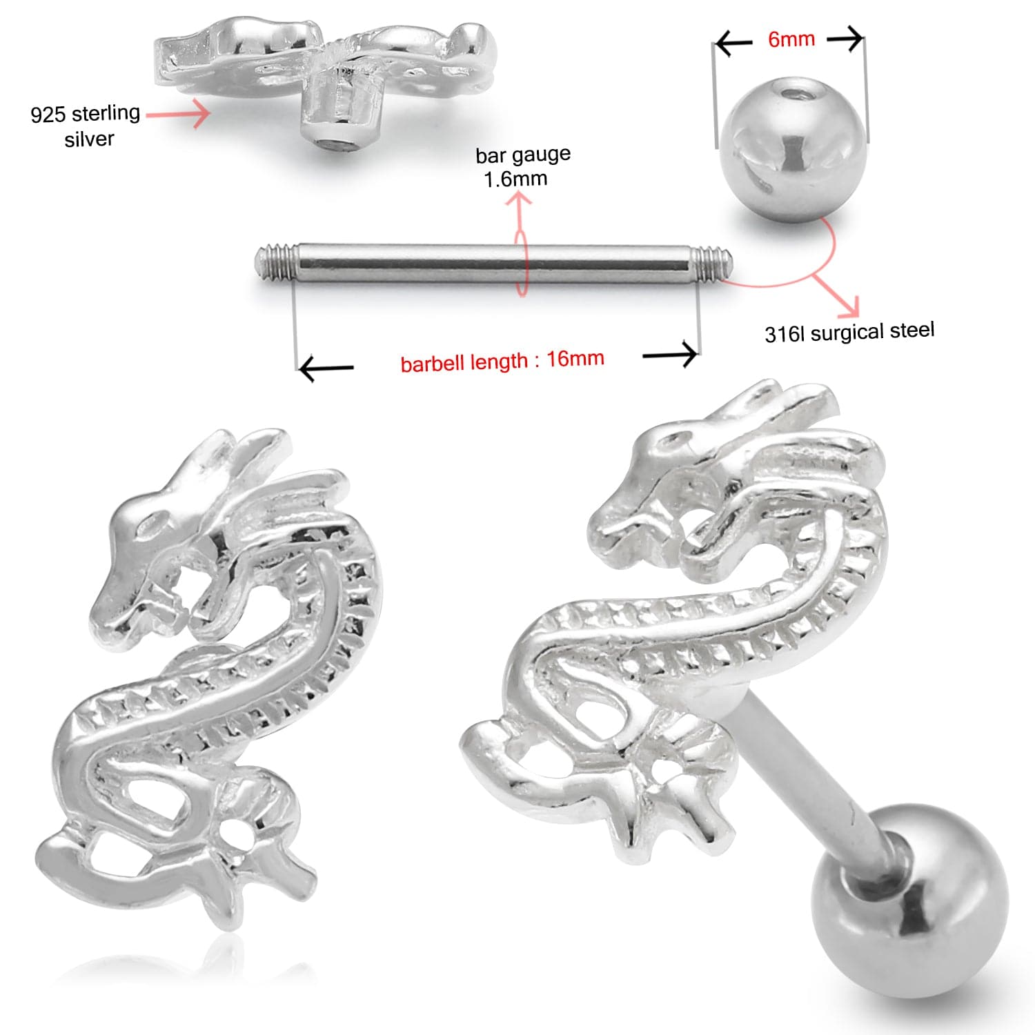 925 Sterling Silver Dragon Tongue Ring - Monster Piercing