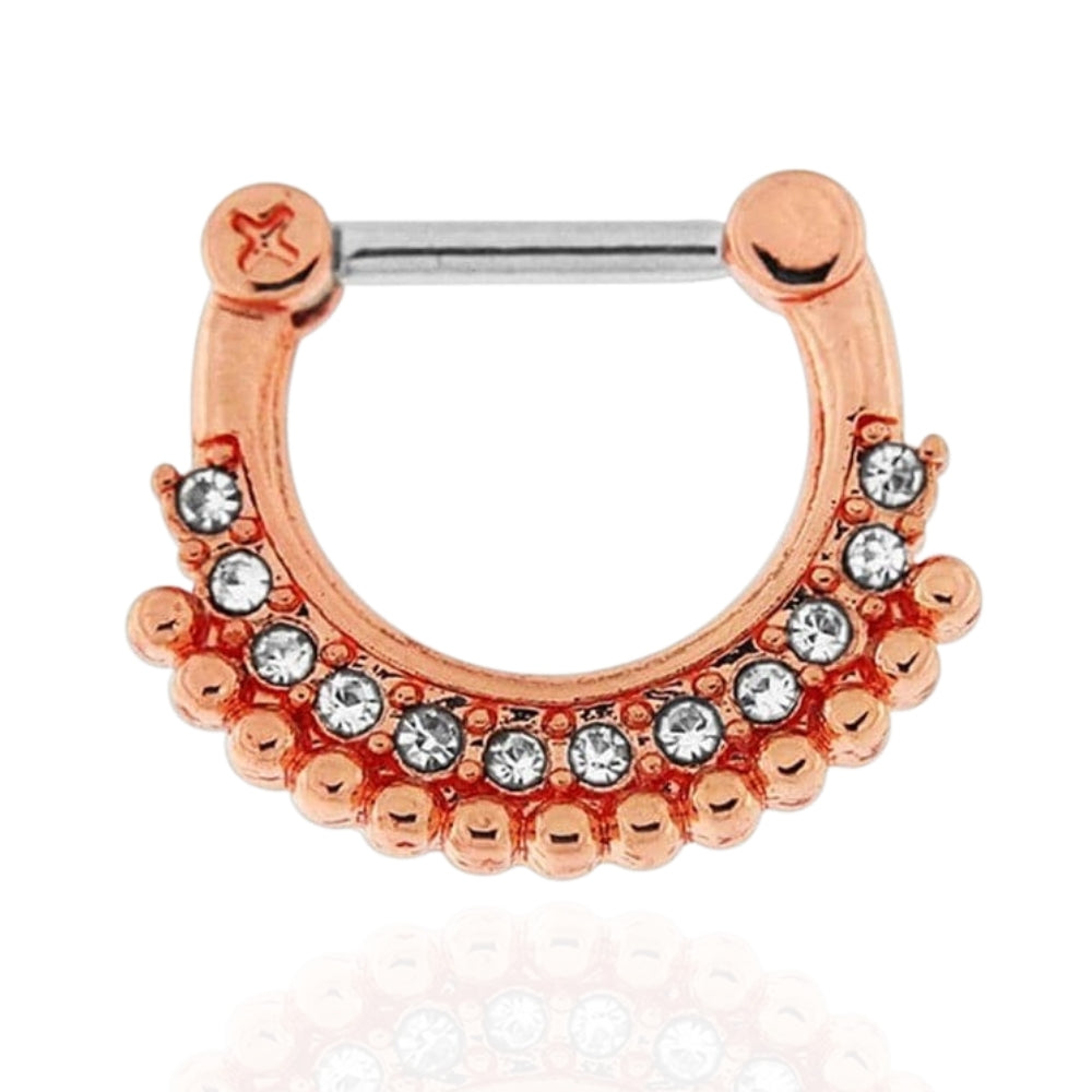 316L Surgical Steel With Rose Gold PVD Jewelled CZ Septum Clicker - Monster Piercing