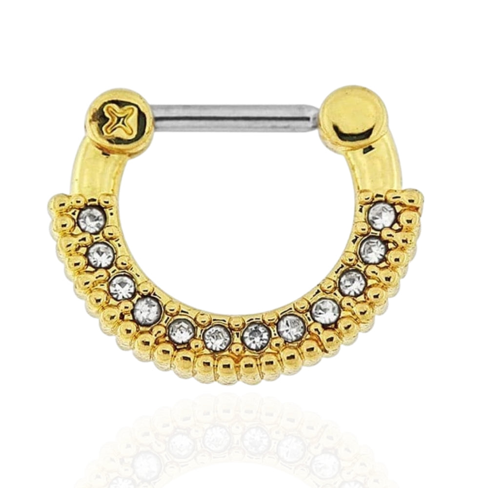 Gold PVD Single Line Micro Paved Septum Clicker Ring - Monster Piercing