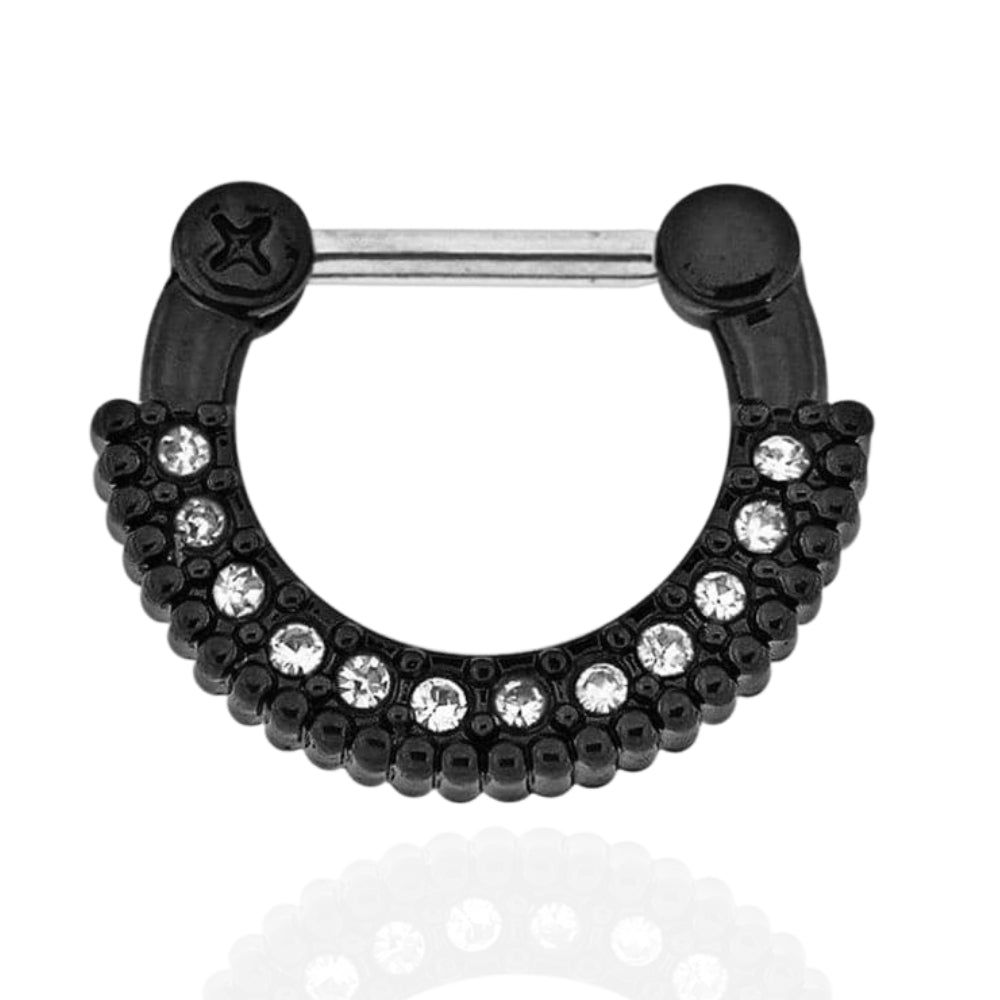 Black PVD Single Line Micro Paved Septum Clicker Ring - Monster Piercing