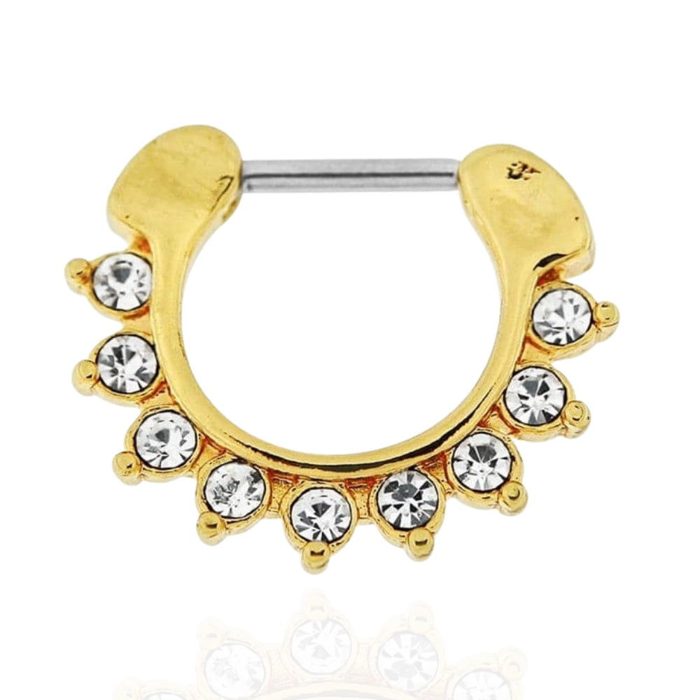 Gold PVD 9 CZ's Septum Clicker Ring - Monster Piercing