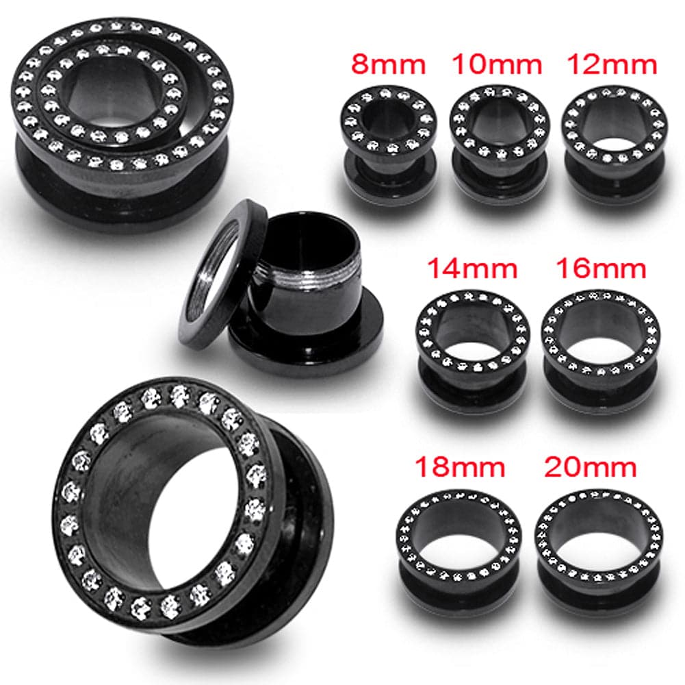 Blackline Micro Setting Jewelled Screw Fit Flesh Tunnel - Monster Piercing