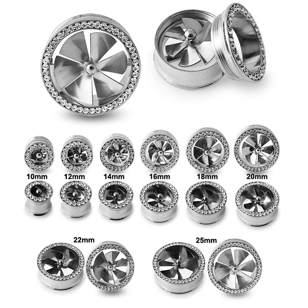 316L Surgical Steel Jewelled Fan Internally Threaded Tunnel - Monster Piercing