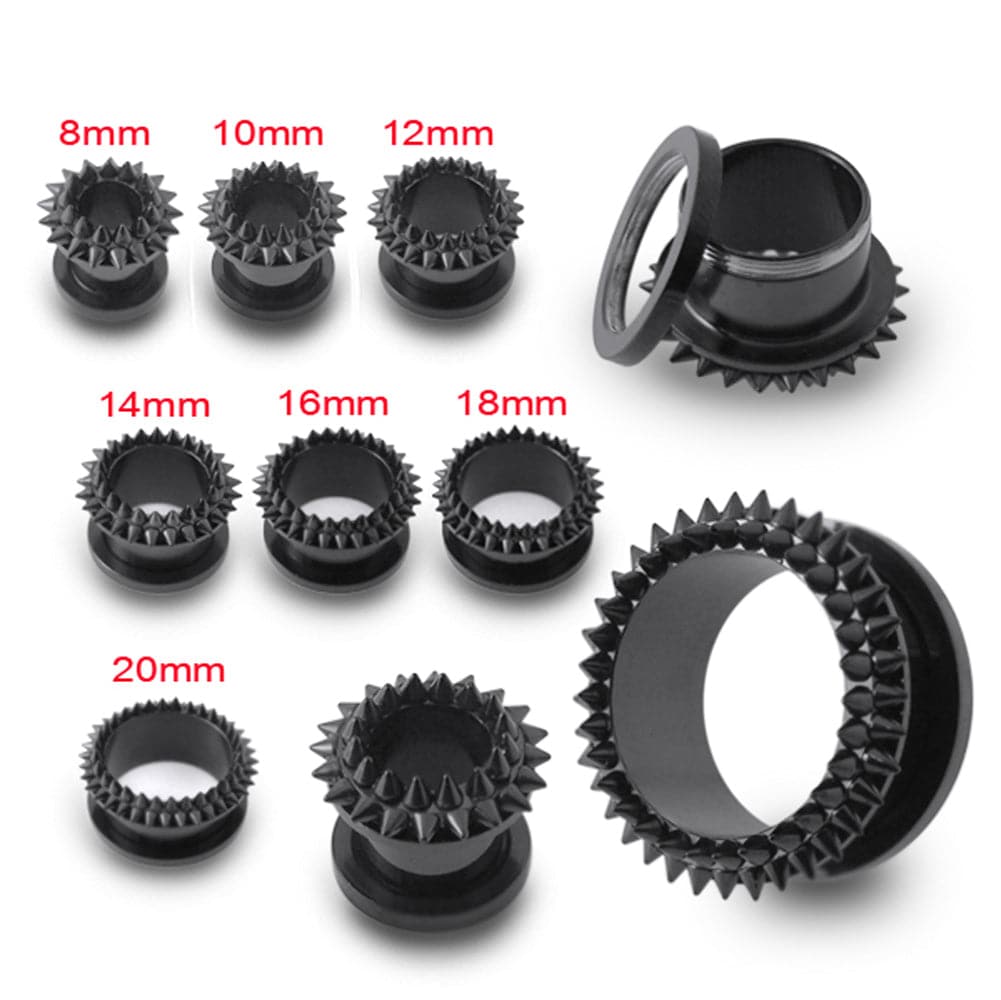 316L Surgical Steel Blackline Steel Spiked Screw Fit Flesh Tunnel - Monster Piercing