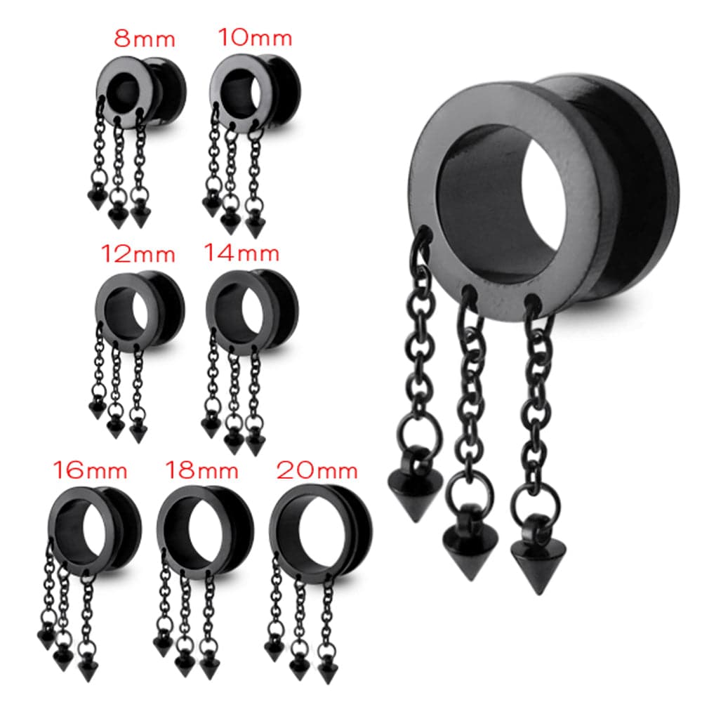 316L Surgical Steel Black Dangling Cones External Threaded Tunnel - Monster Piercing