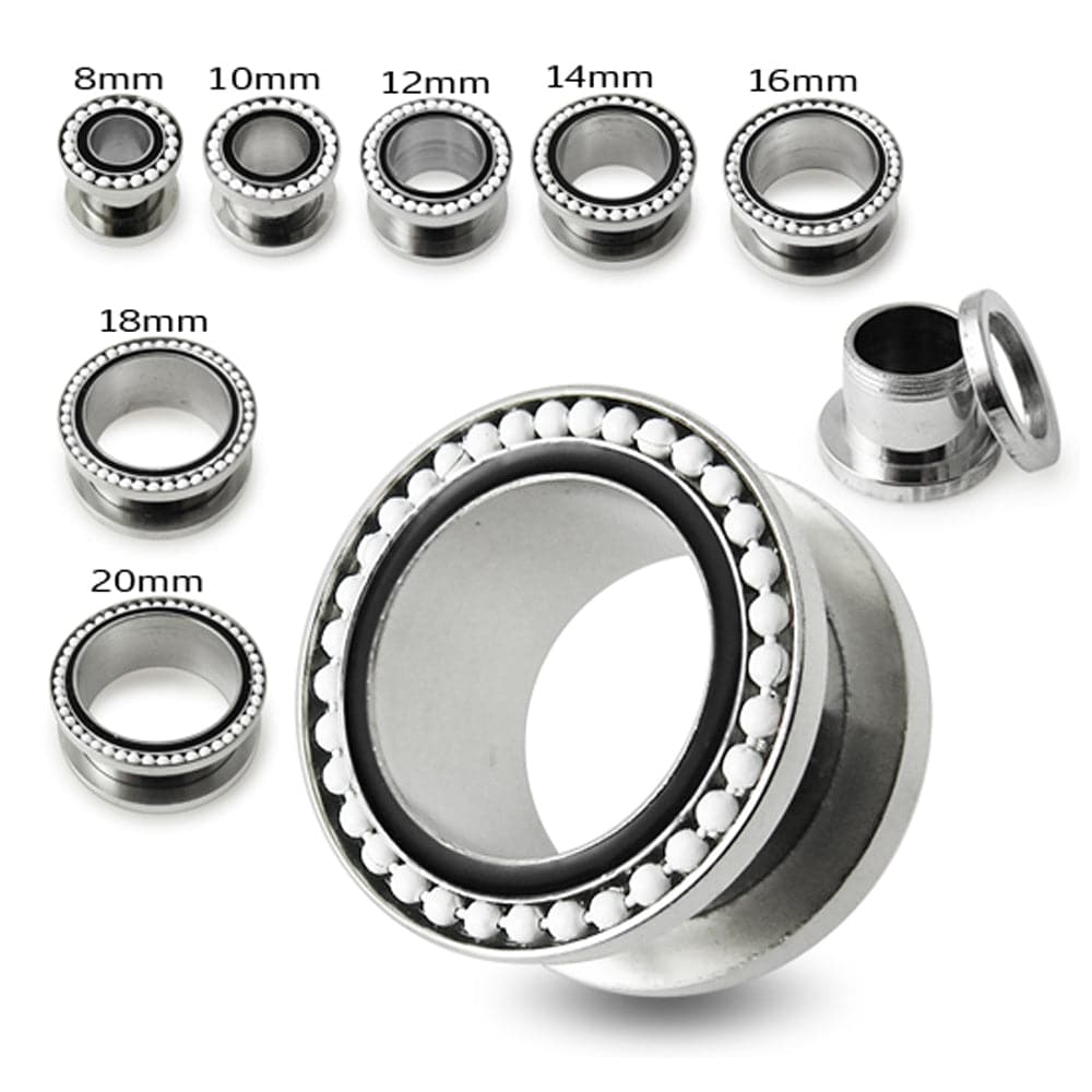 316L Surgical Steel With Milk White Ball Edge Top Flesh Tunnel - Monster Piercing