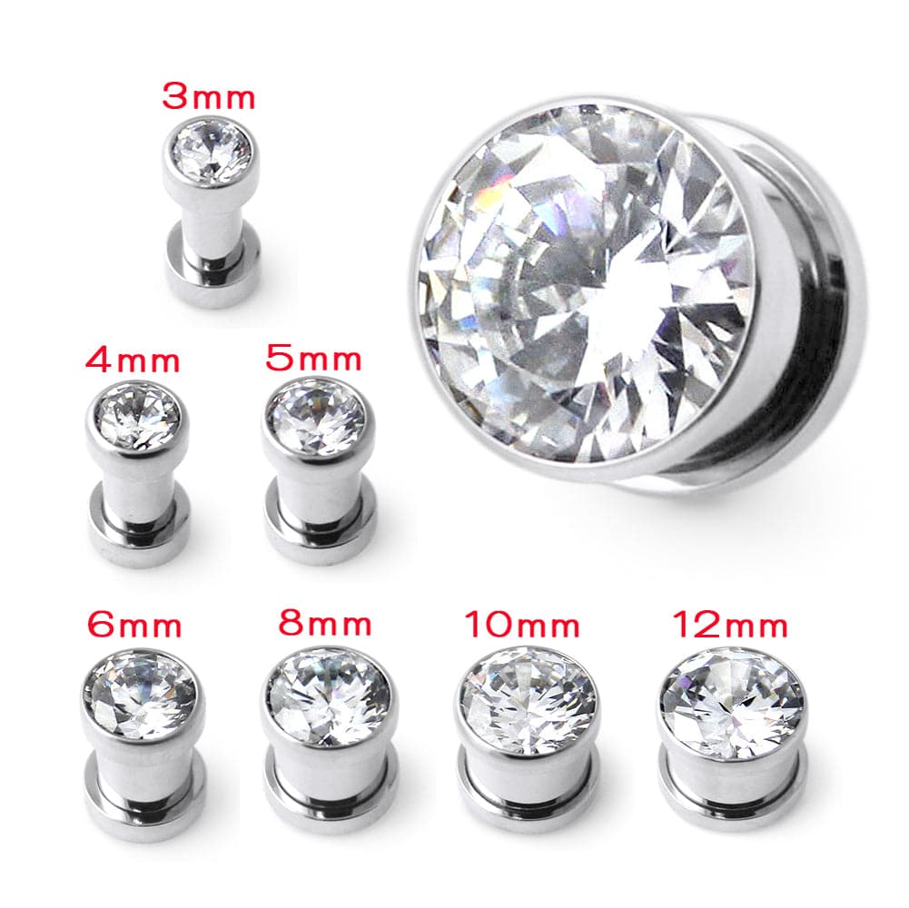 316L Surgical Steel Bezel Set Cubic Zirconia External Threaded Tunnel - Monster Piercing