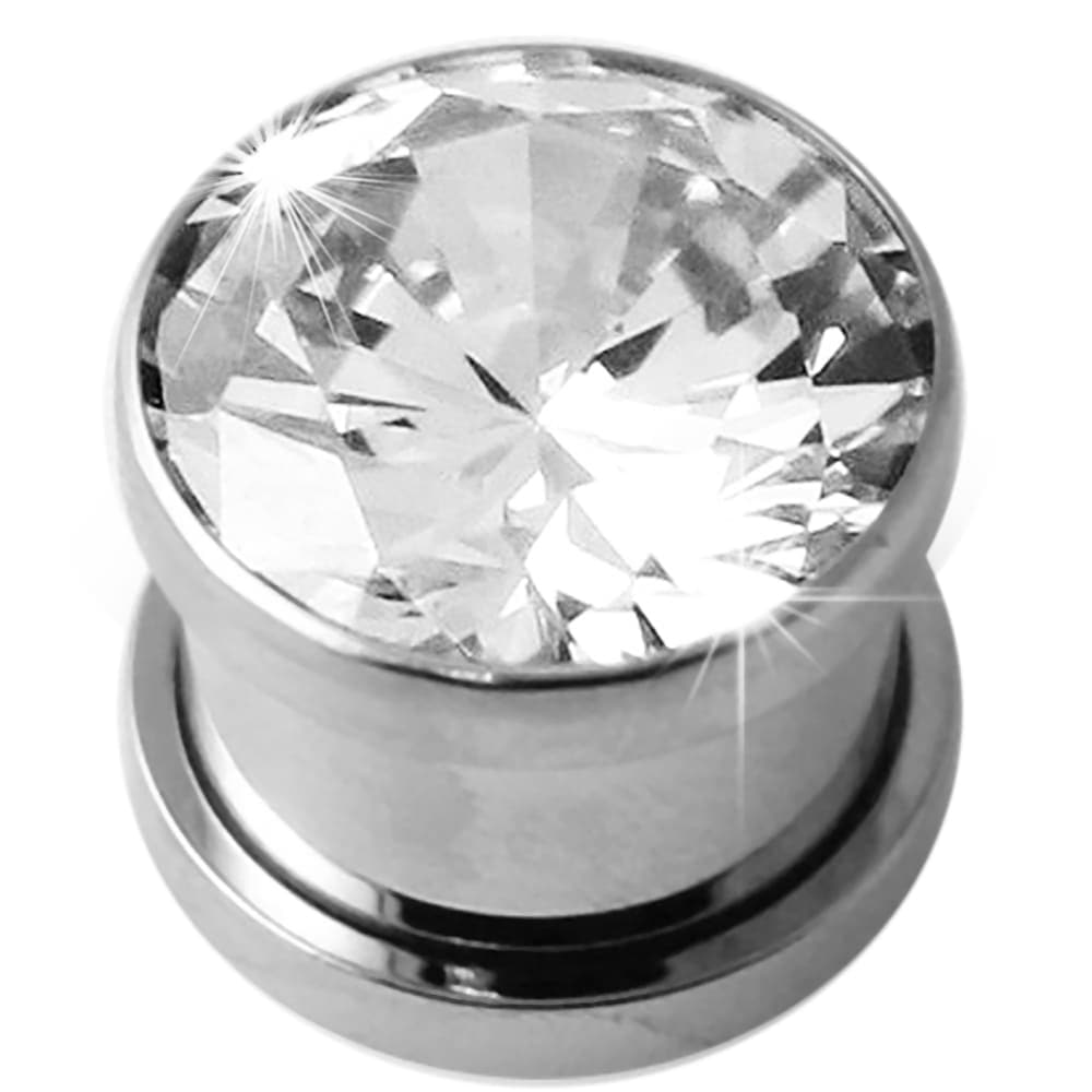 316L Surgical Steel Bezel Set Cubic Zirconia External Threaded Tunnel - Monster Piercing