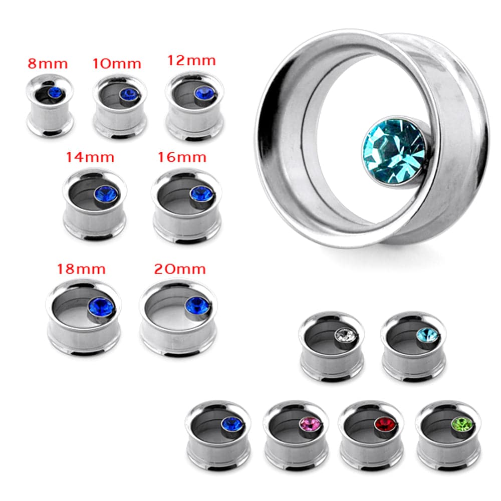 316L Surgical Steel Bezel Set Stone Internally Threaded Tunnel - Monster Piercing