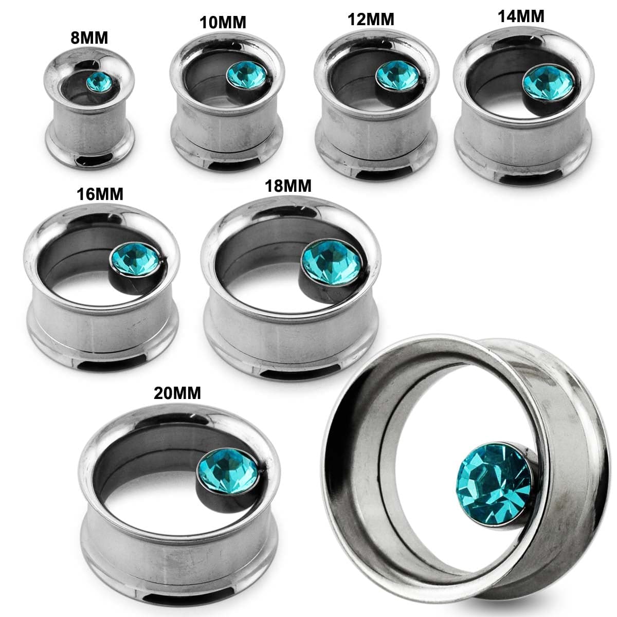 316L Surgical Steel Bezel Set Stone Internally Threaded Tunnel - Monster Piercing