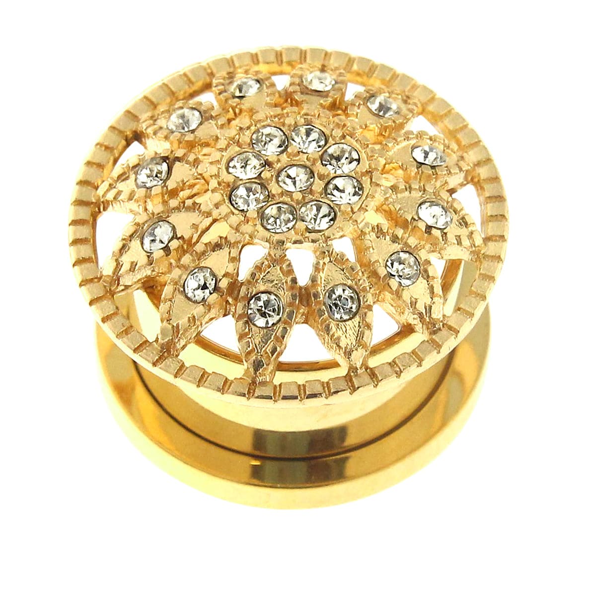 316L Surgical Steel Gold PVD Micro Jewelled Ear Flesh Tunnel - Monster Piercing