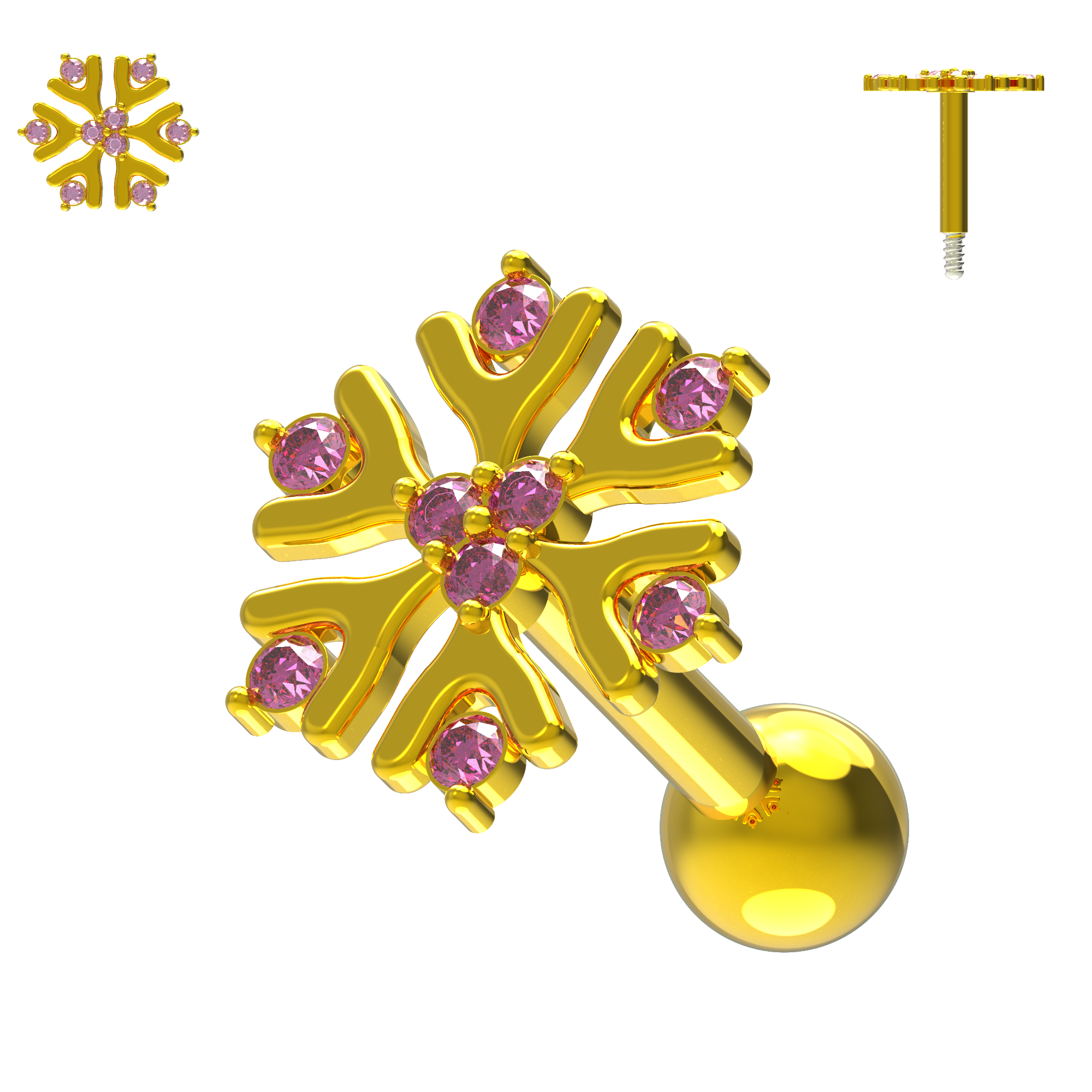 925 Sterling Silver Snowflake Cartilage Ear Stud - Monster Piercing