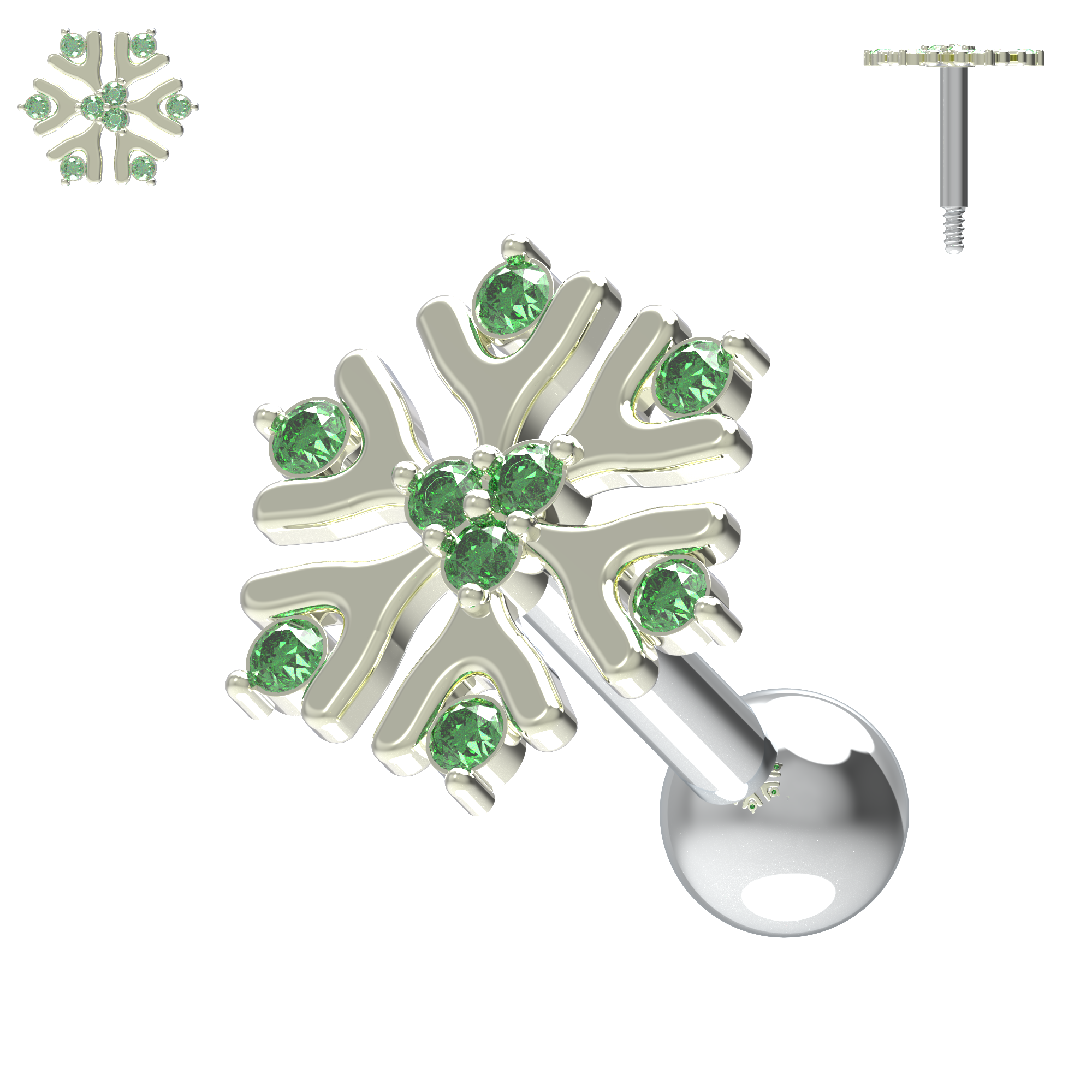 925 Sterling Silver Snowflake Cartilage Ear Stud - Monster Piercing