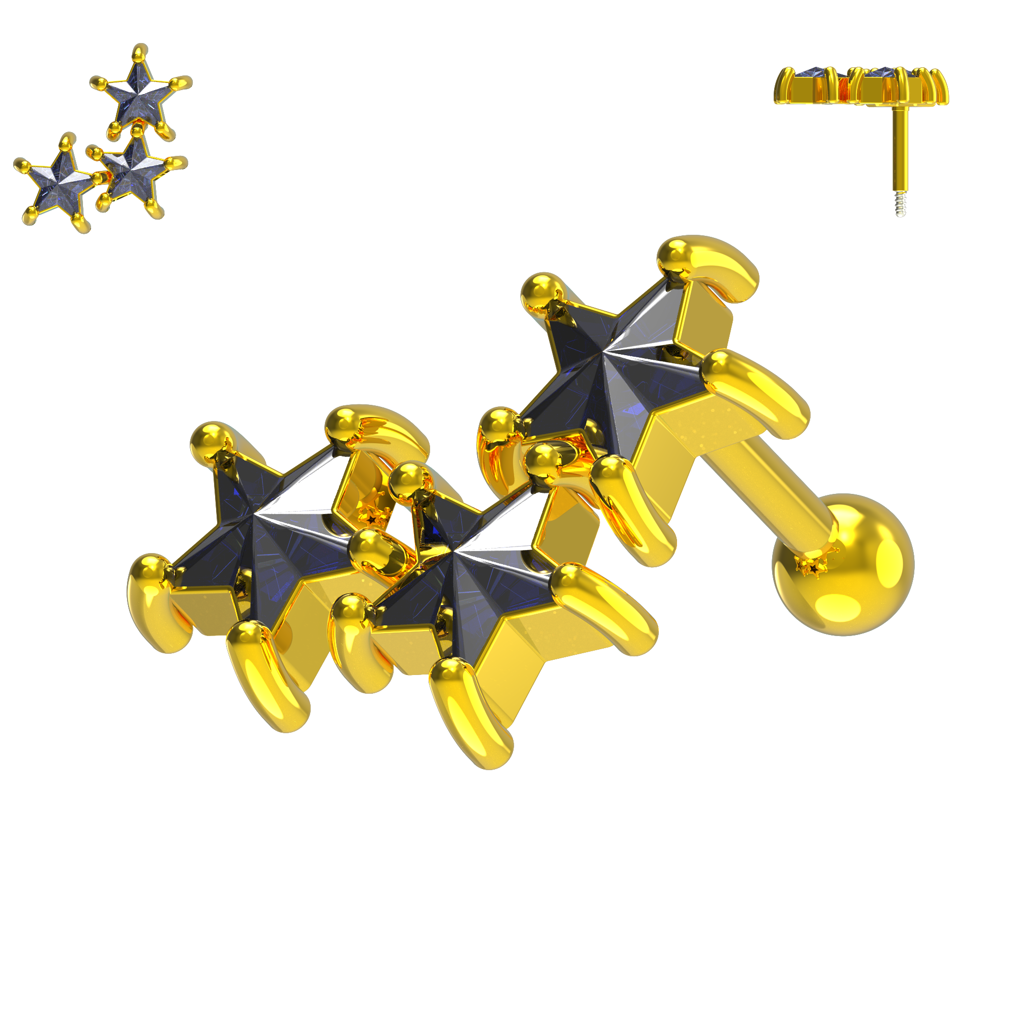 925 Sterling Silver Tri-Star Cartilage Ear Stud - Monster Piercing