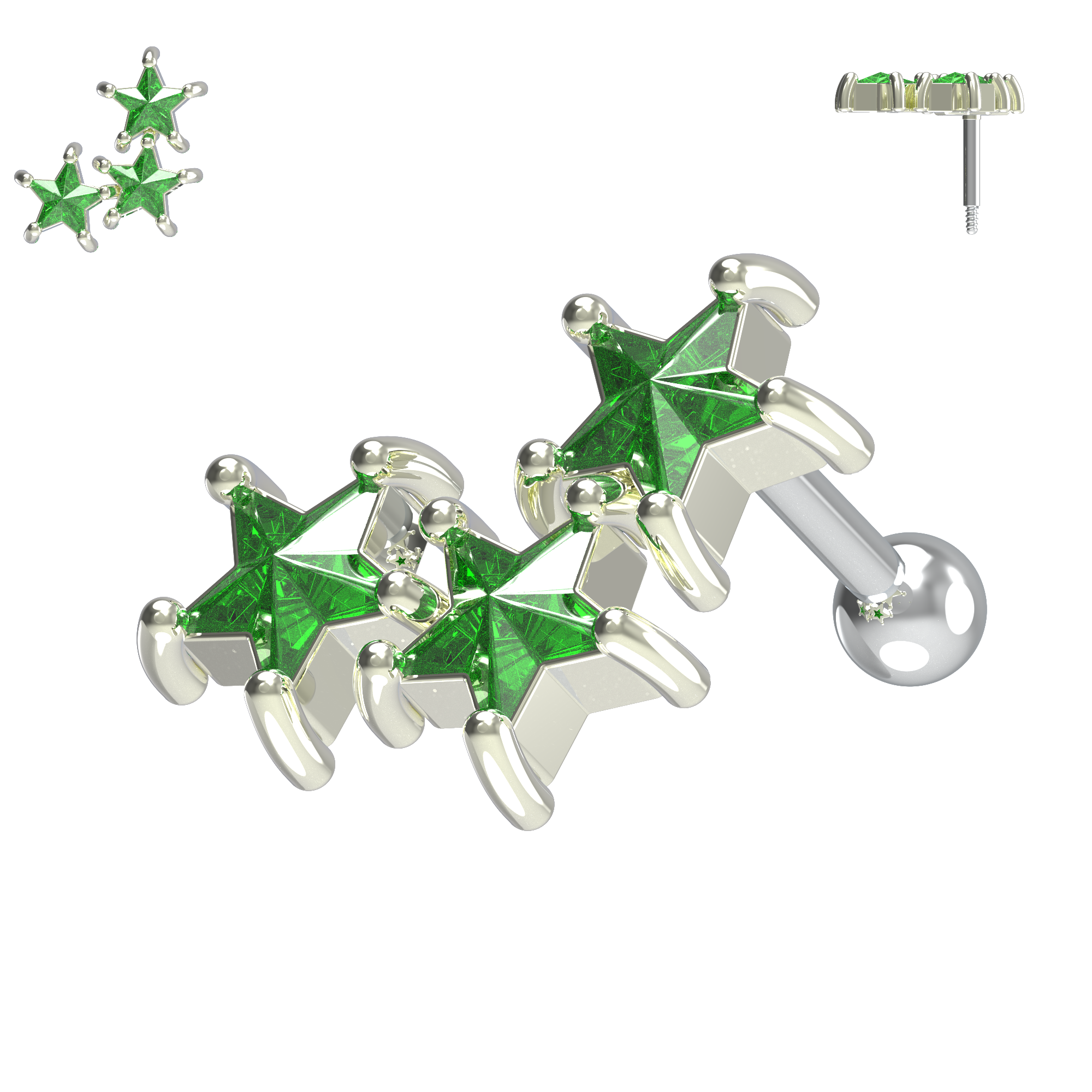 925 Sterling Silver Tri-Star Cartilage Ear Stud - Monster Piercing