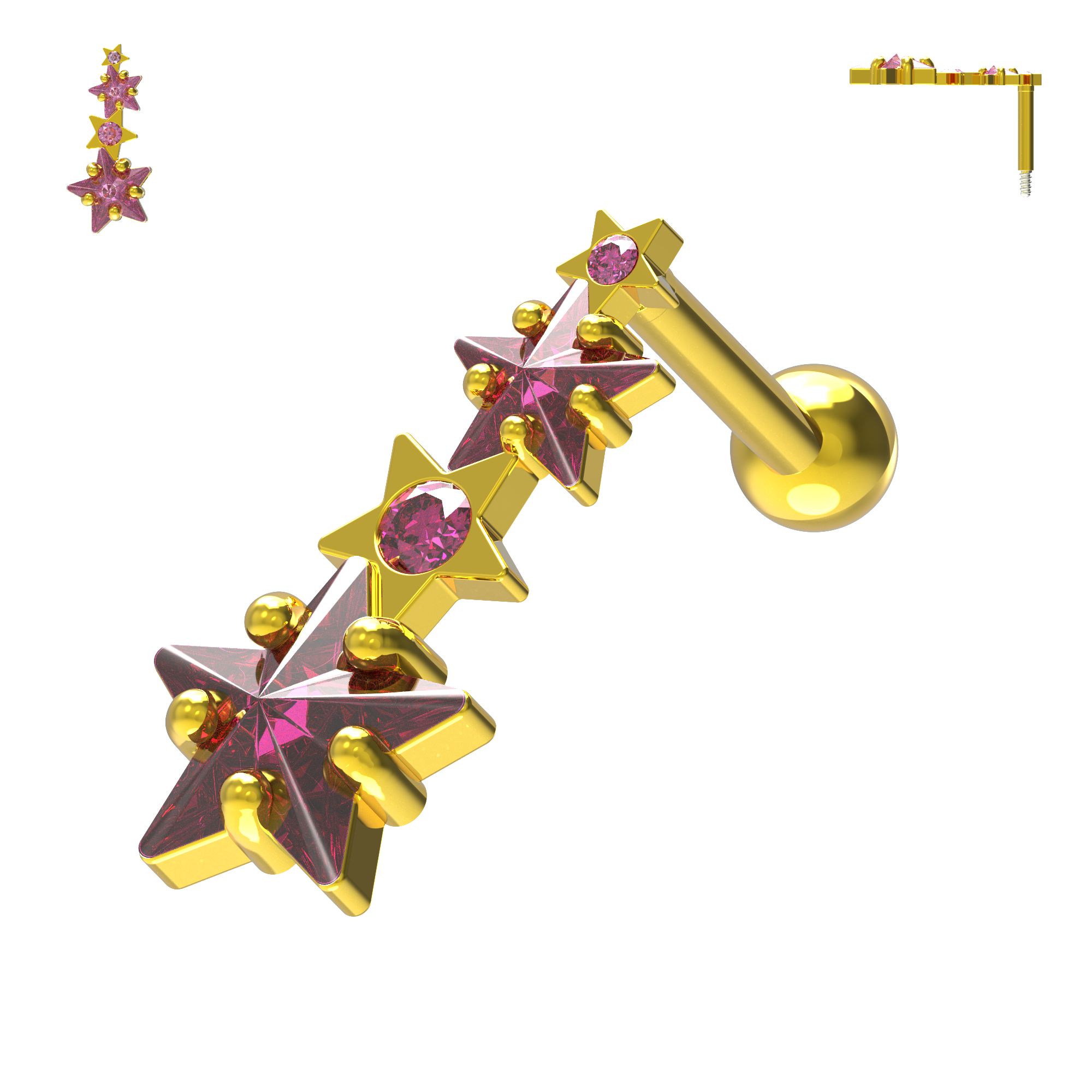 925 Sterling Silver Multiple Shooting Star Cartilage Ear Stud - Monster Piercing