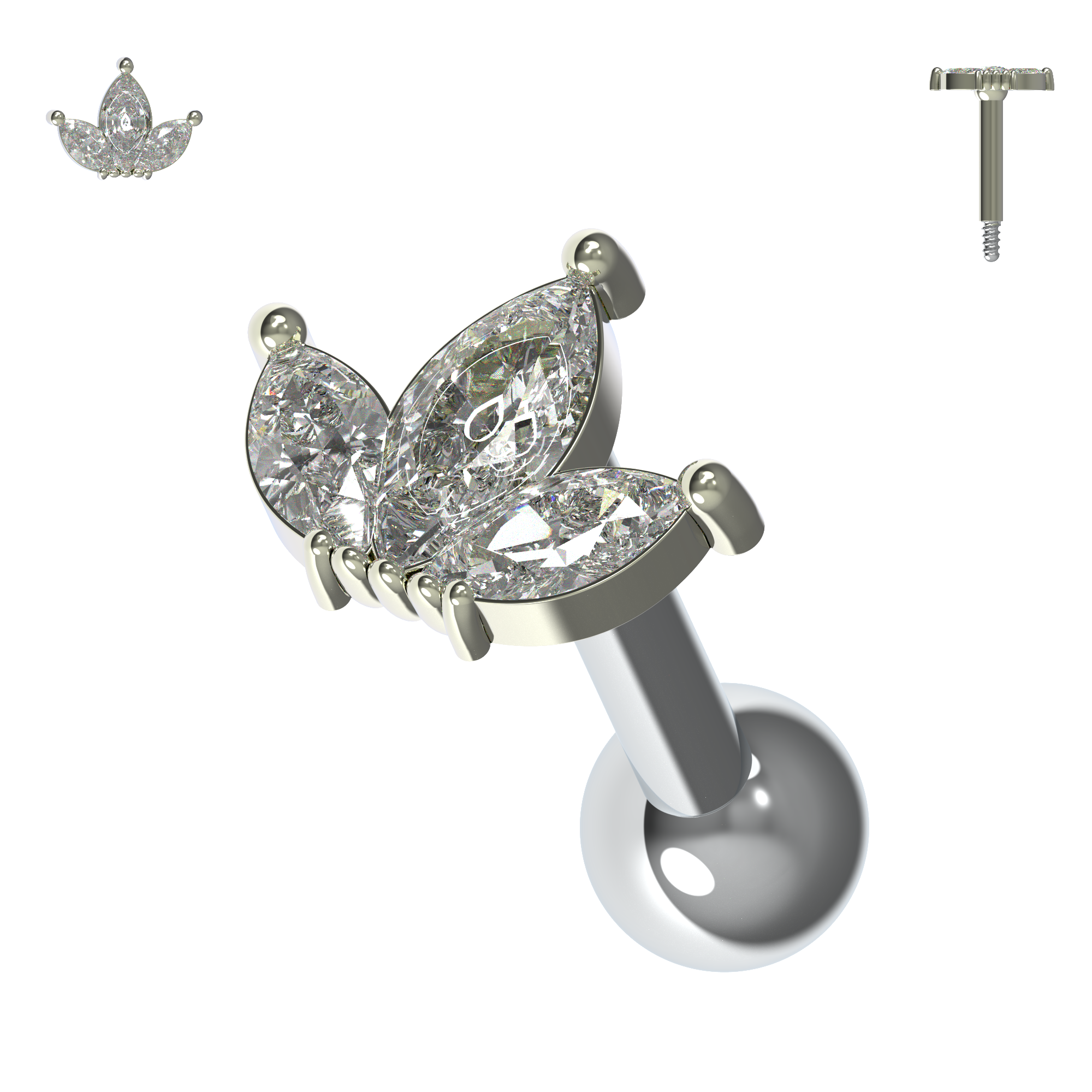 925 Sterling Silver CZ Jewelled Crown Cartilage Ear Stud - Monster Piercing