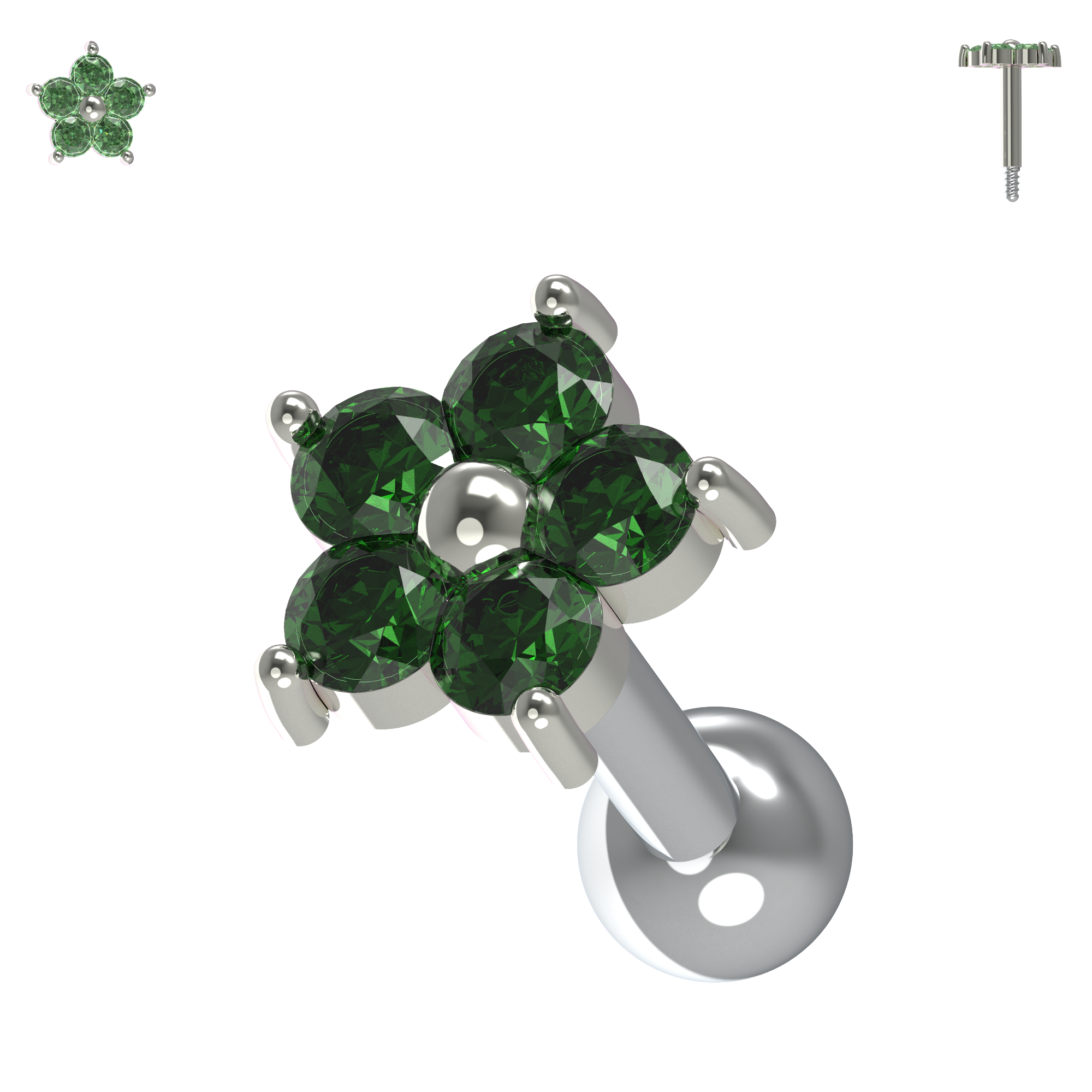 925 Sterling Silver Flower Gemstone Cartilage Ear Stud - Monster Piercing