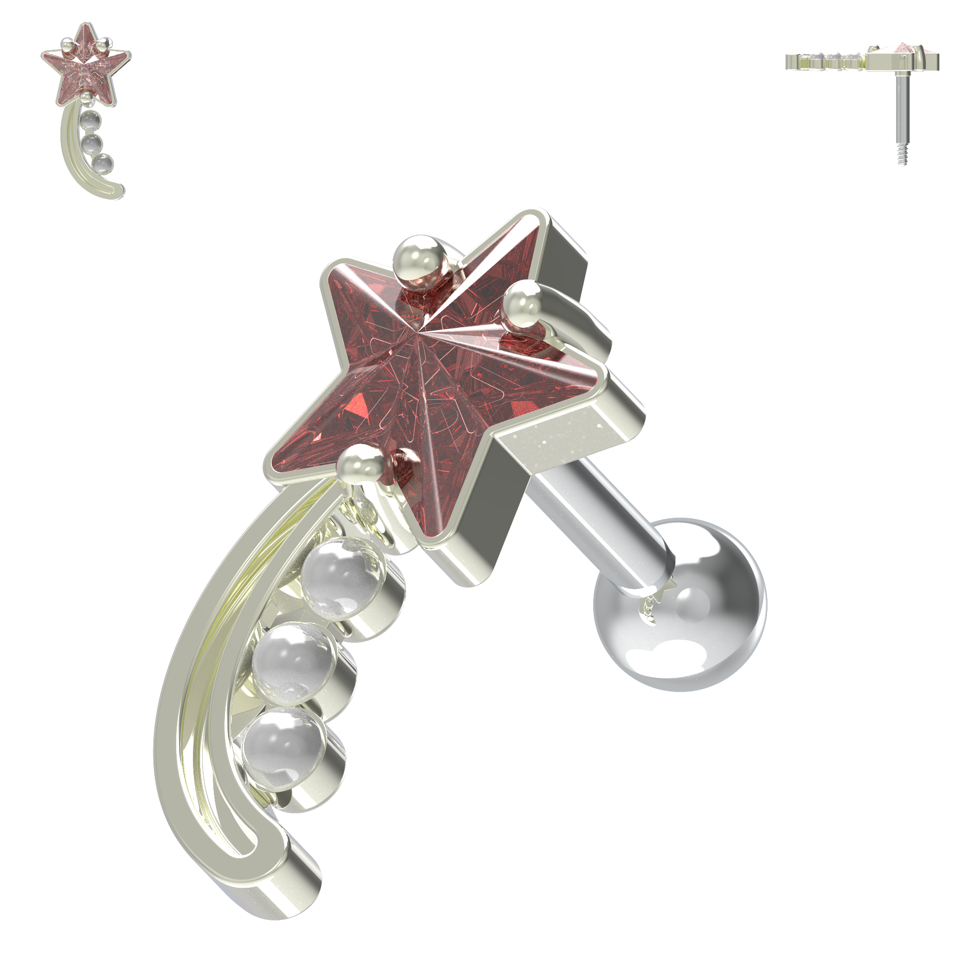 925 Sterling Silver Shooting Star & Pearl Cartilage Ear Stud - Monster Piercing