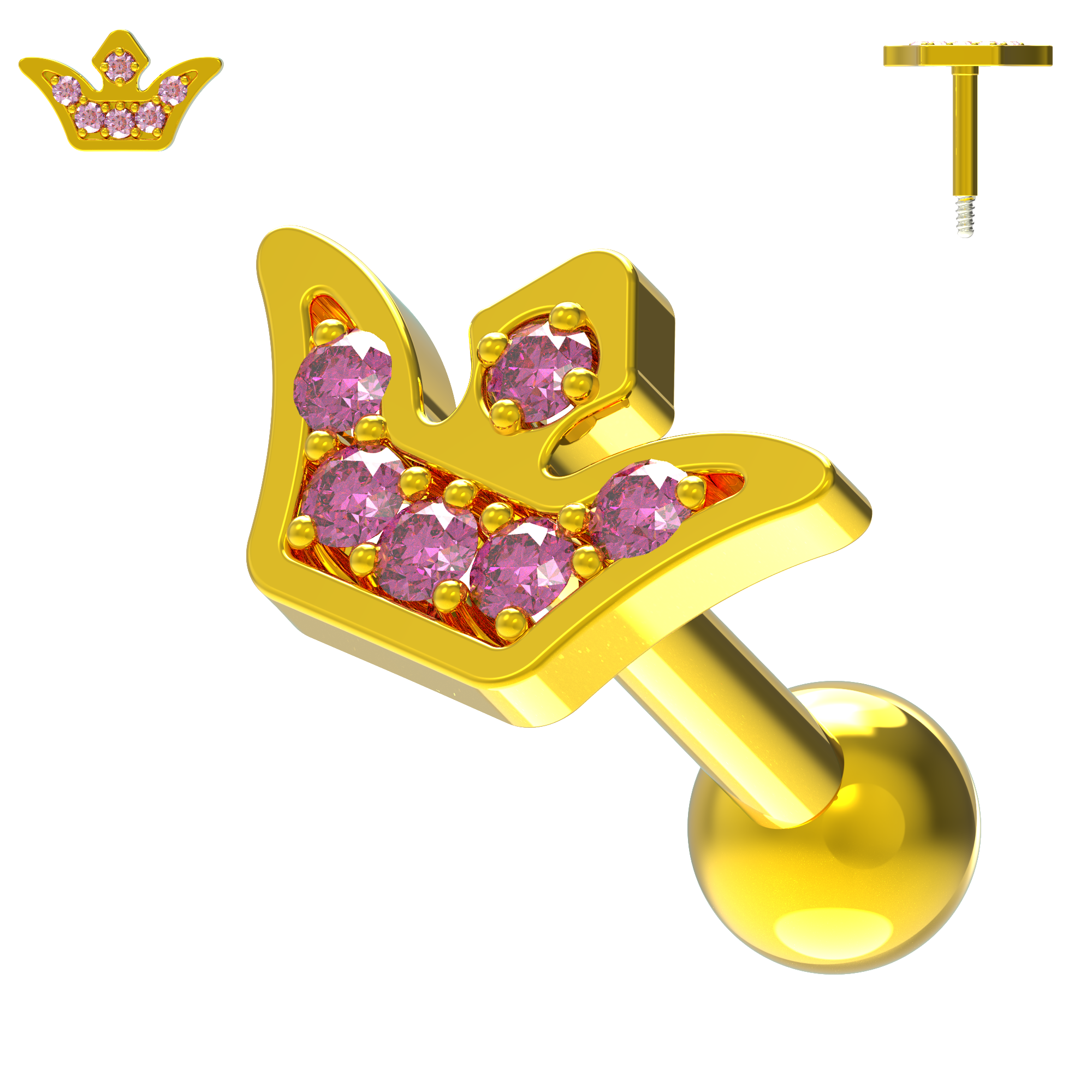 925 Sterling Silver Jewelled Crown Cartilage Stud - Monster Piercing