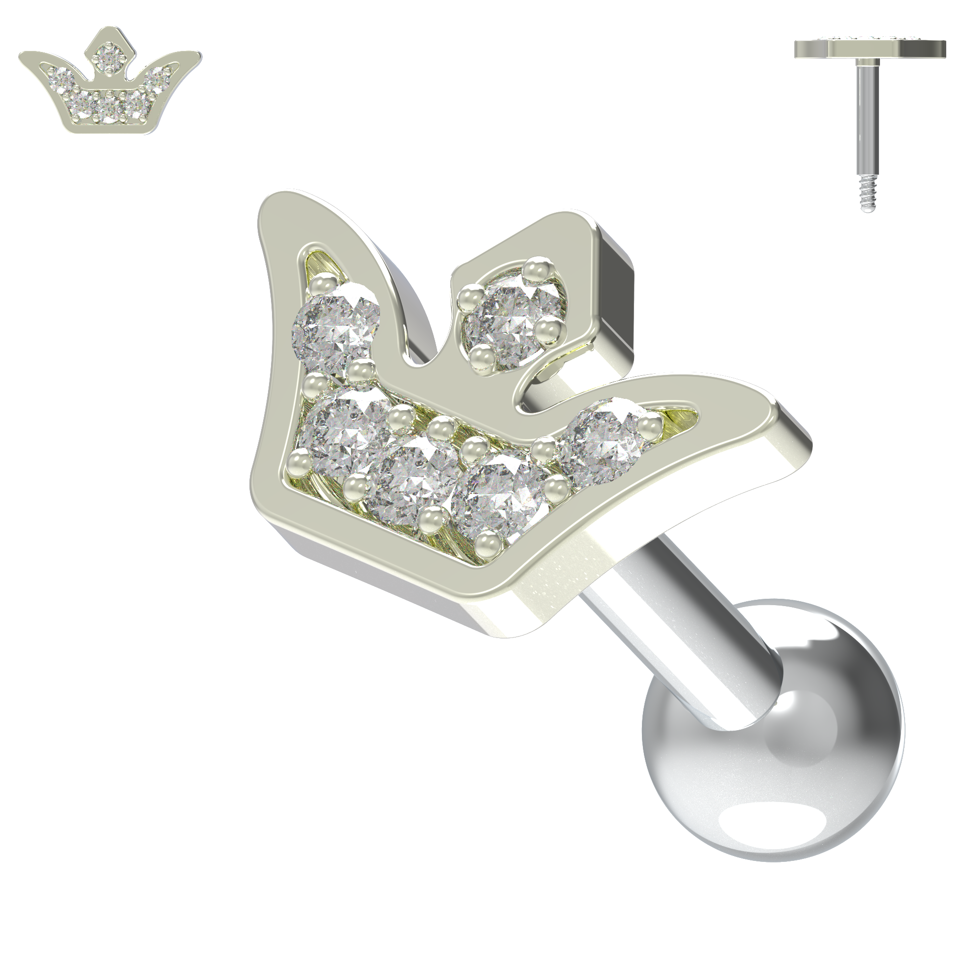 925 Sterling Silver Jewelled Crown Cartilage Stud - Monster Piercing