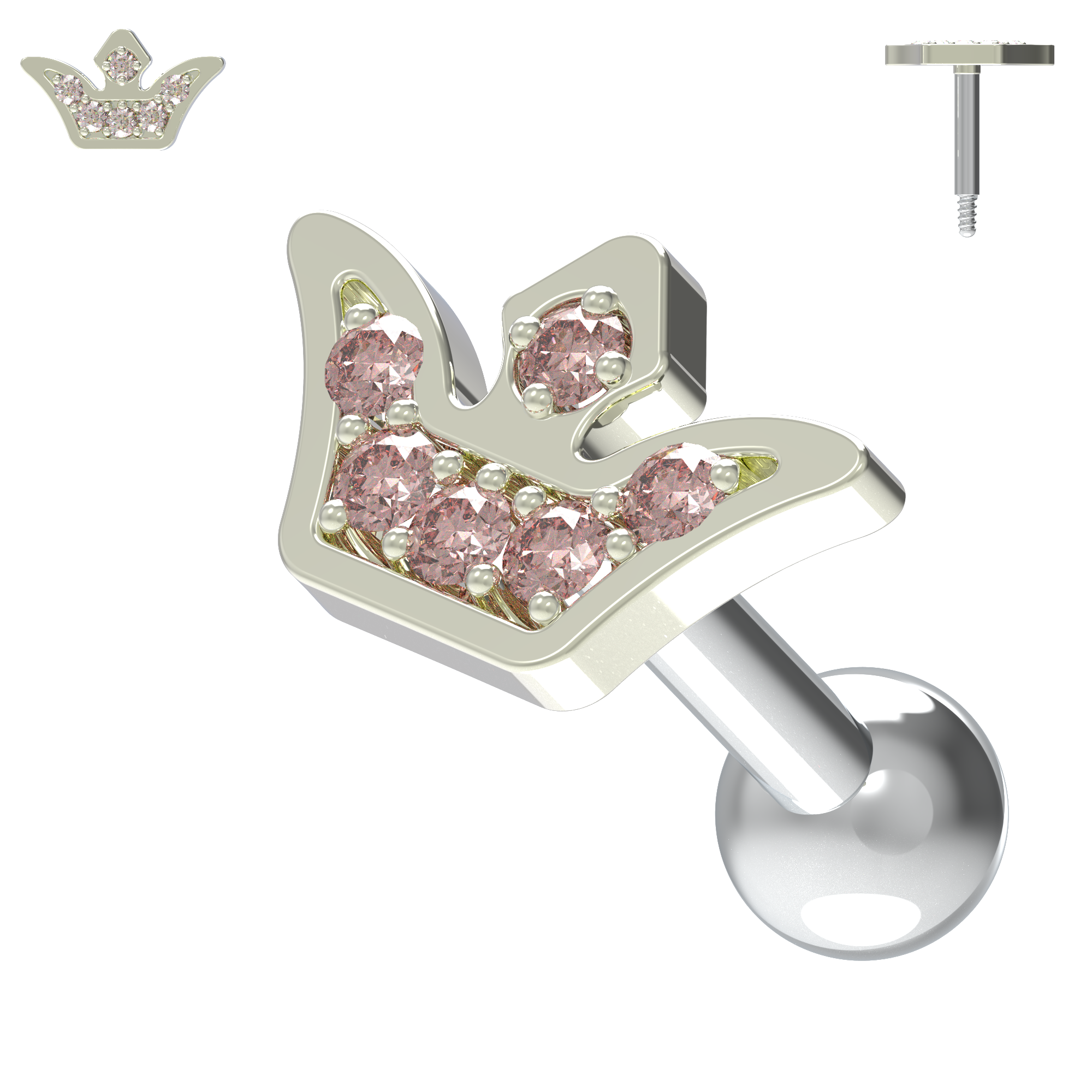 925 Sterling Silver Jewelled Crown Cartilage Stud - Monster Piercing