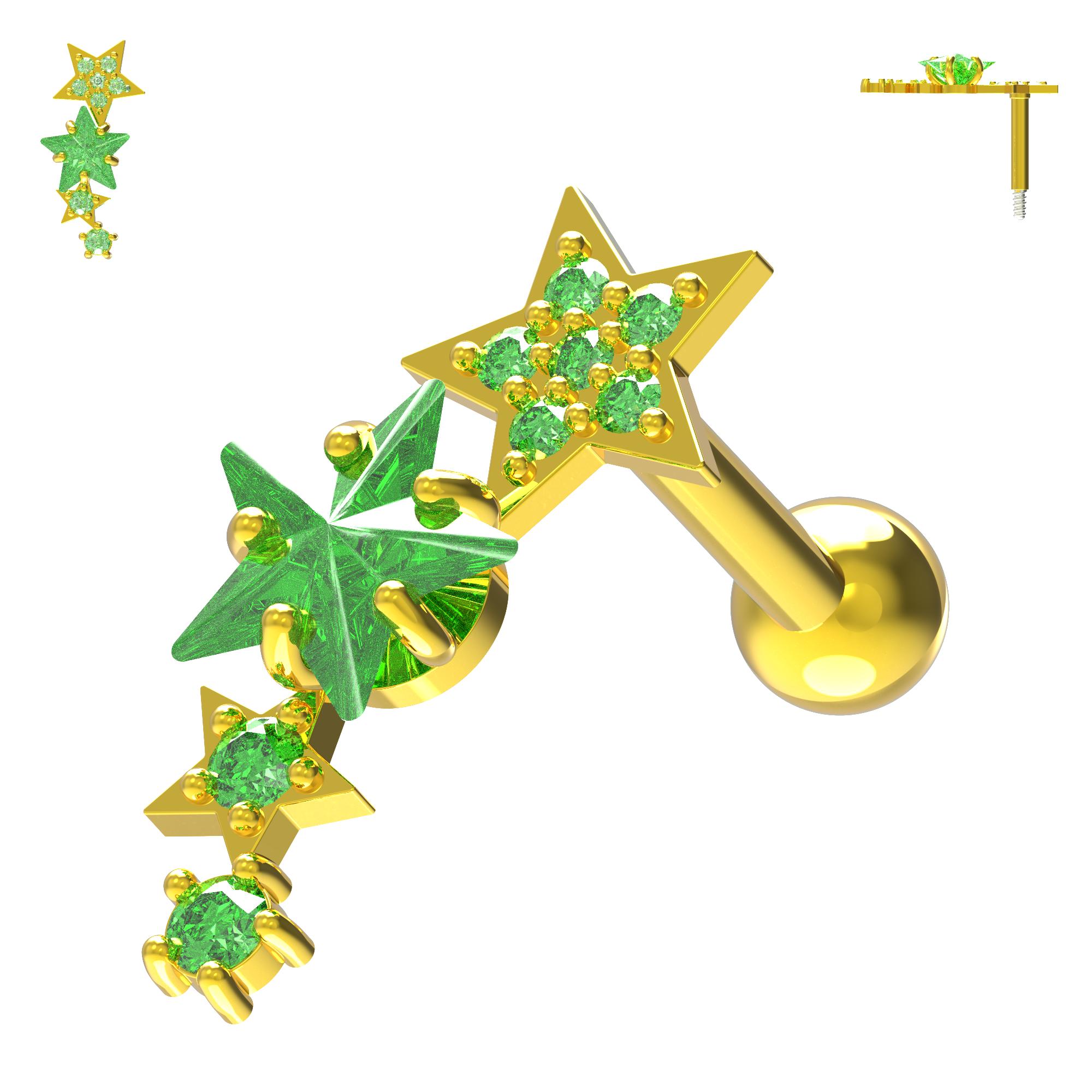 925 Sterling Silver Sparkling Stars Cartilage Stud - Monster Piercing