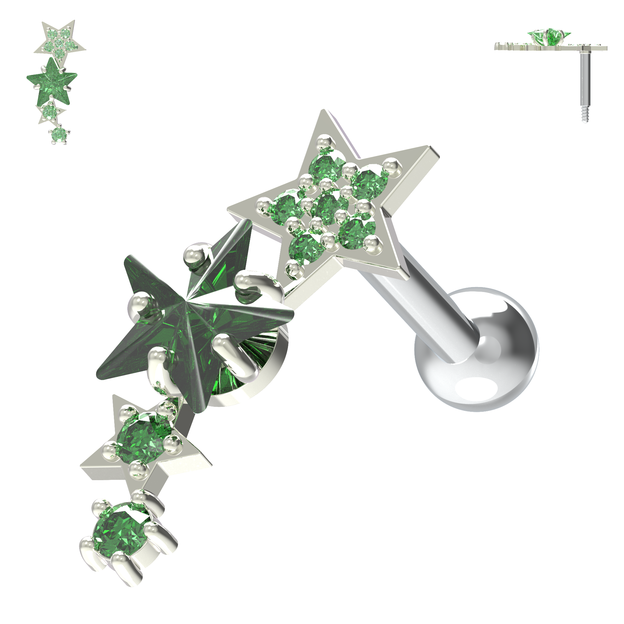 925 Sterling Silver Sparkling Stars Cartilage Stud - Monster Piercing