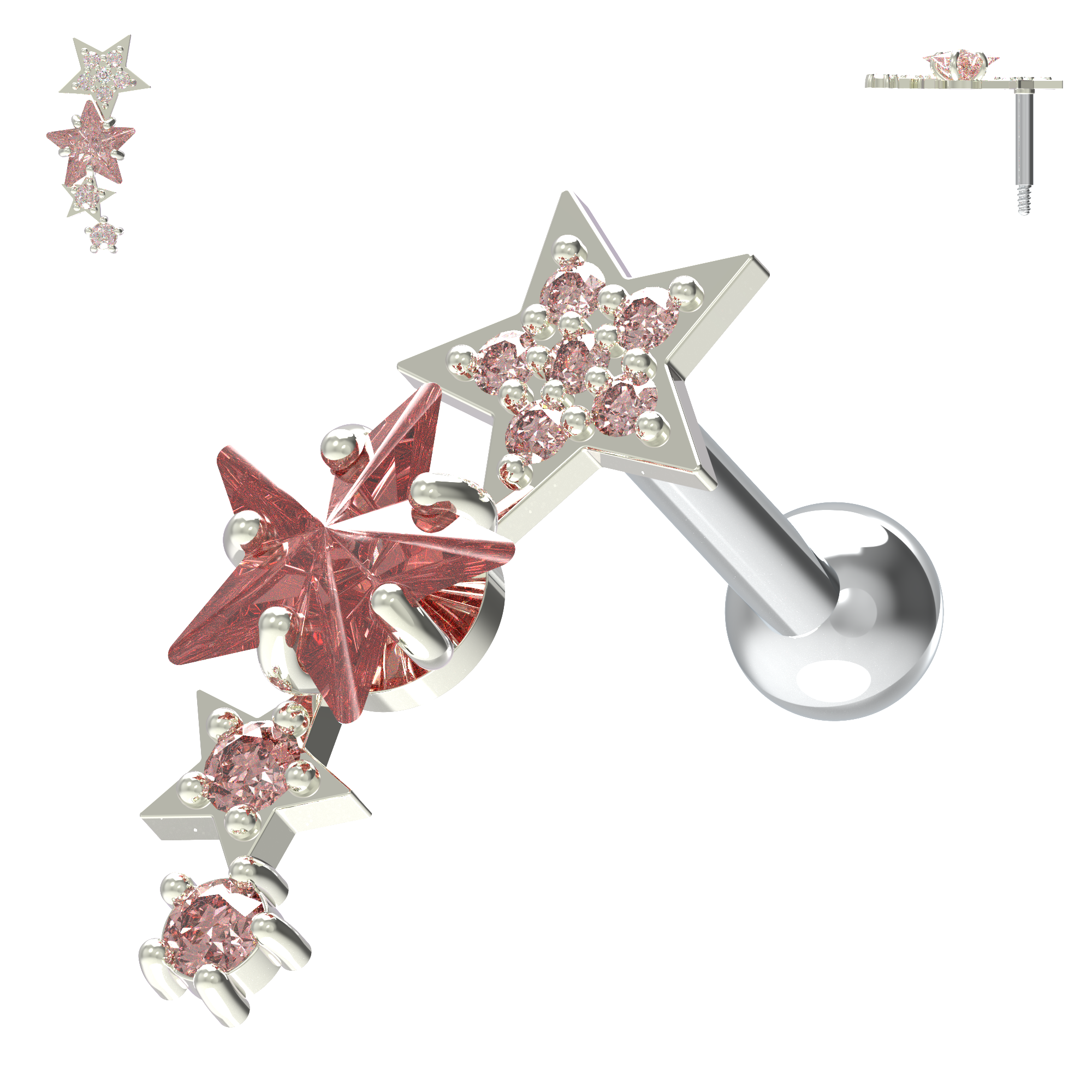 925 Sterling Silver Sparkling Stars Cartilage Stud - Monster Piercing