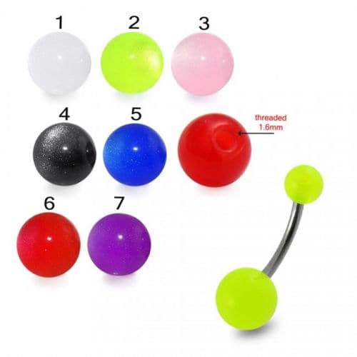 316L Surgical Steel Belly Banana with Plain Colour UV Balls (Pack of 10) - Monster Piercing