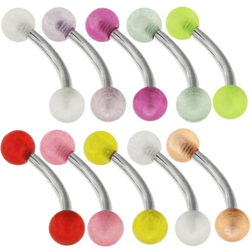 316L Surgical Steel Curved Bar with Pastel Glossy UV Balls (Pack of 10) - Monster Piercing