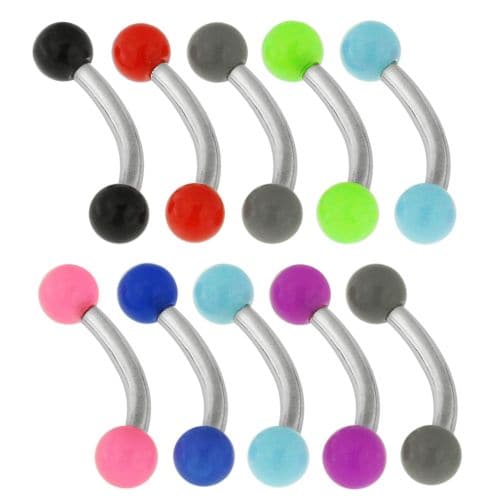 316L Surgical Steel Curved Bar with Basic UV Balls (Pack of 10) - Monster Piercing