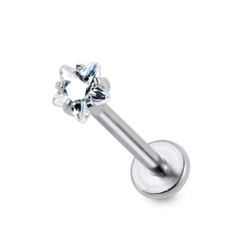 316L Surgical Steel Star Jewelled Top Labret Bar - Monster Piercing