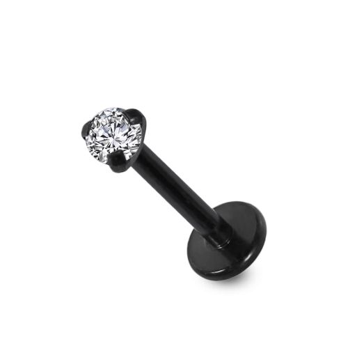 316L Surgical Steel Round Stone Jewelled Top Black Anodised Labret Bar - Monster Piercing