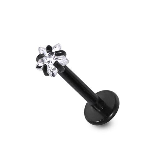 316L Surgical Steel Star stone Jewelled Top Black Anodised Labret Bar - Monster Piercing
