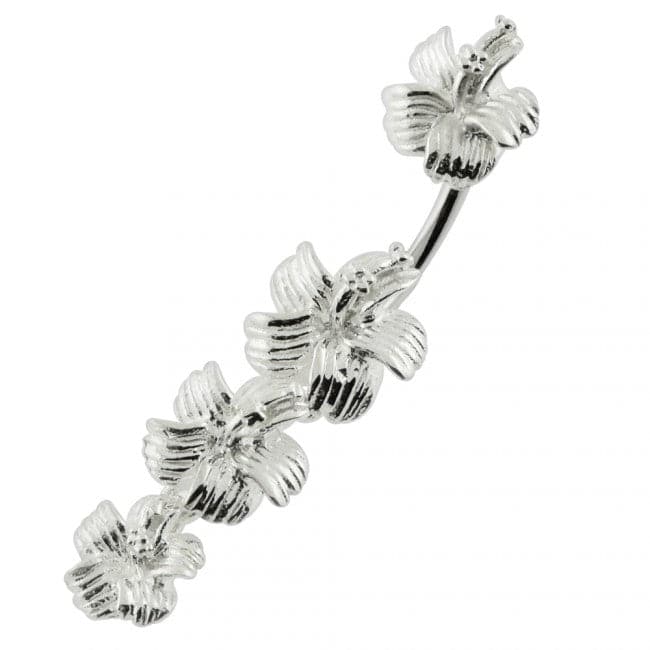 925 Sterling Silver Hibiscus Flower Dangling Spinal Ring - Monster Piercing