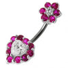 925 Sterling Silver Jewelled Heart & Flower Spinal Belly Button Ring