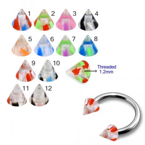 316L Surgical Steel Circular Barbell With Marble UV Cones (Pack of 10) - Monster Piercing