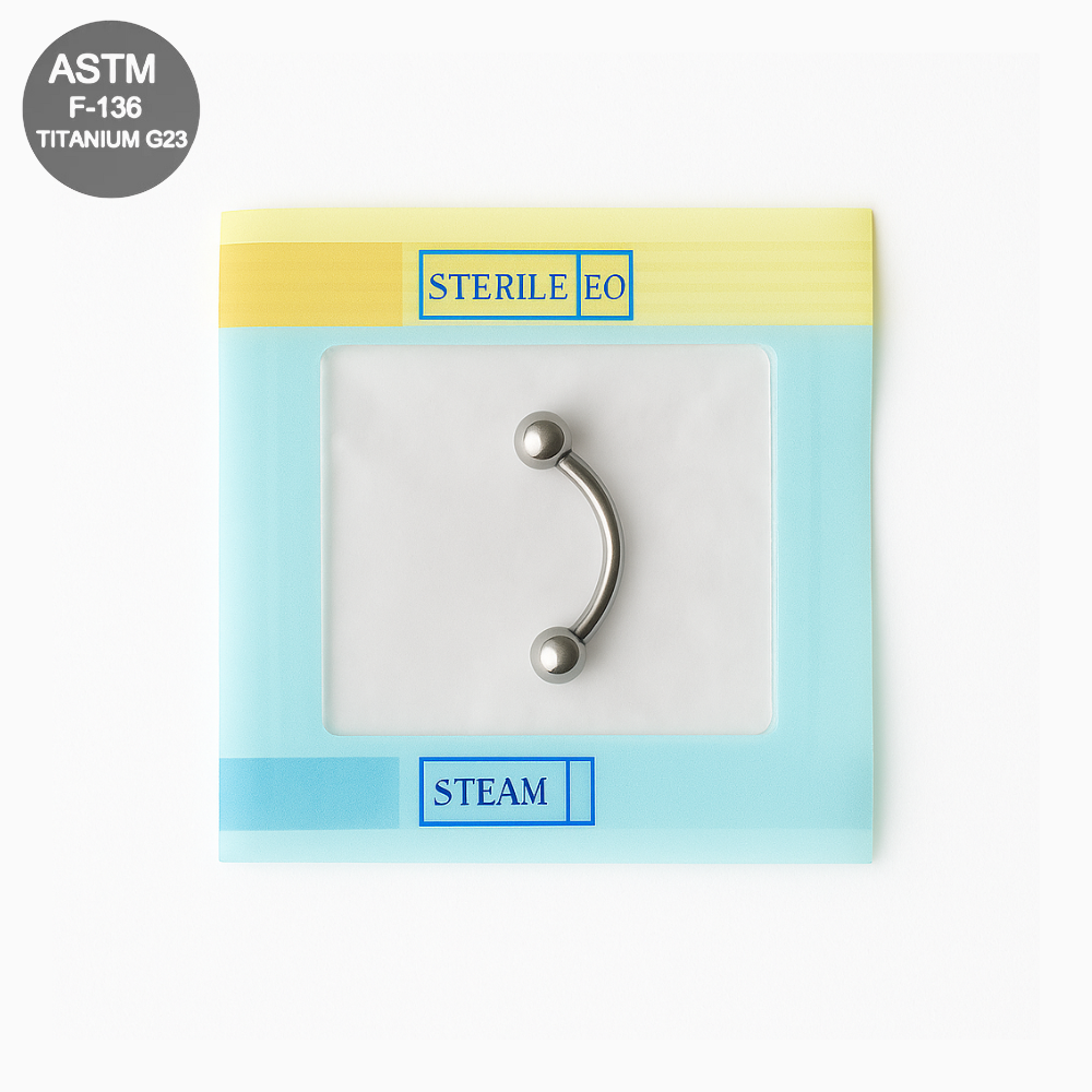 EO Gas Sterilised G23 Titanium Internally Threaded Ball End Curved Bar - Monster Piercing