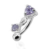 316L Surgical Steel Rhinestone Jewelled Heart with Dangle Curved Barbell Eyebrow | Rook | Bridge Ring