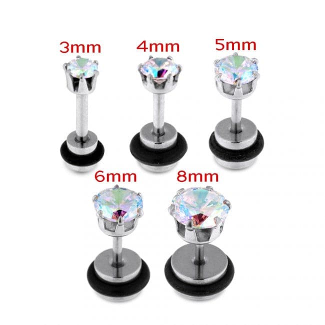 AB Jeweled Stone Fake Ear Plug with Drum - Monster Piercing